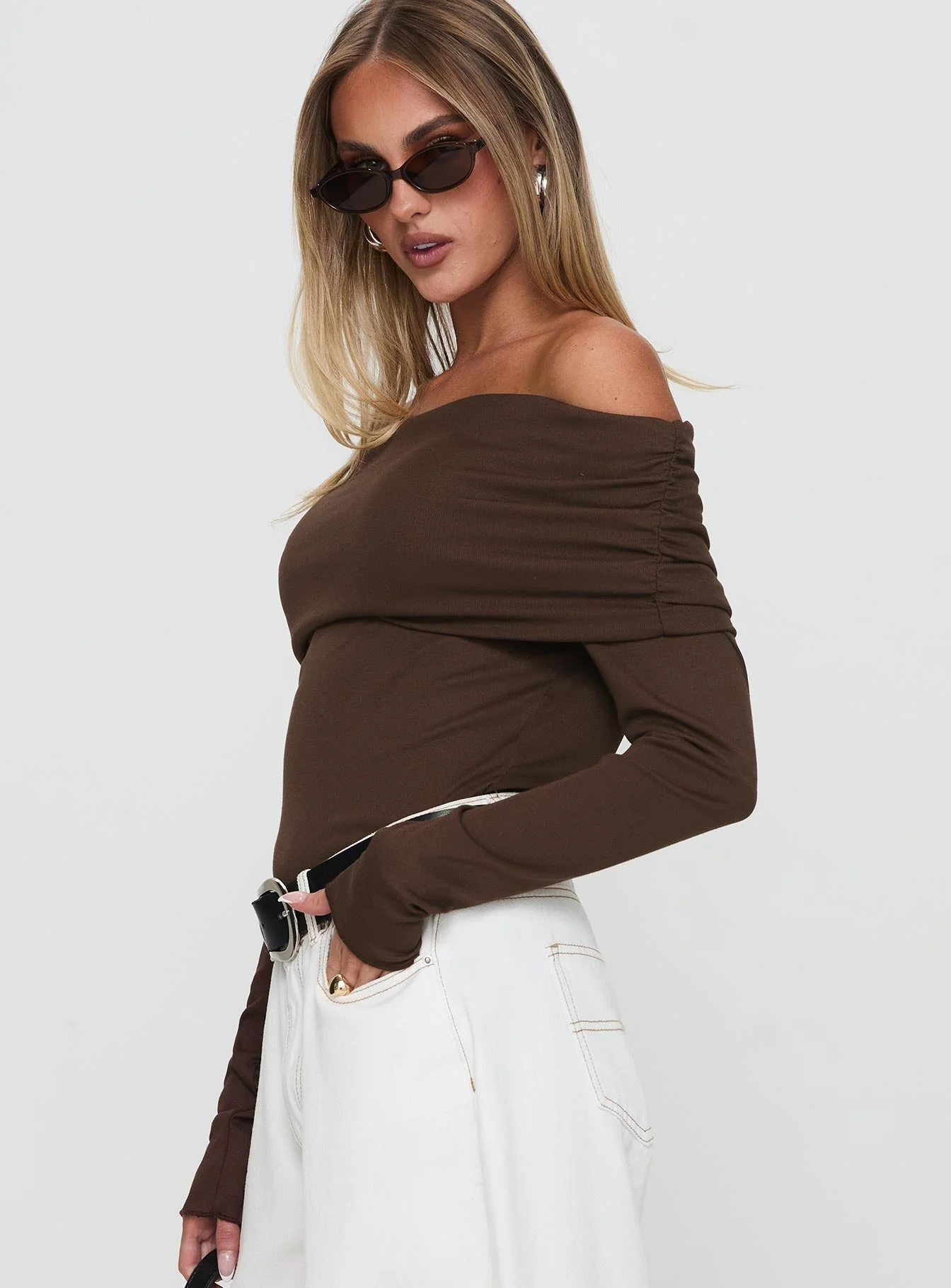 Spoilt Off The Shoulder Bodysuit Brown - Image 4
