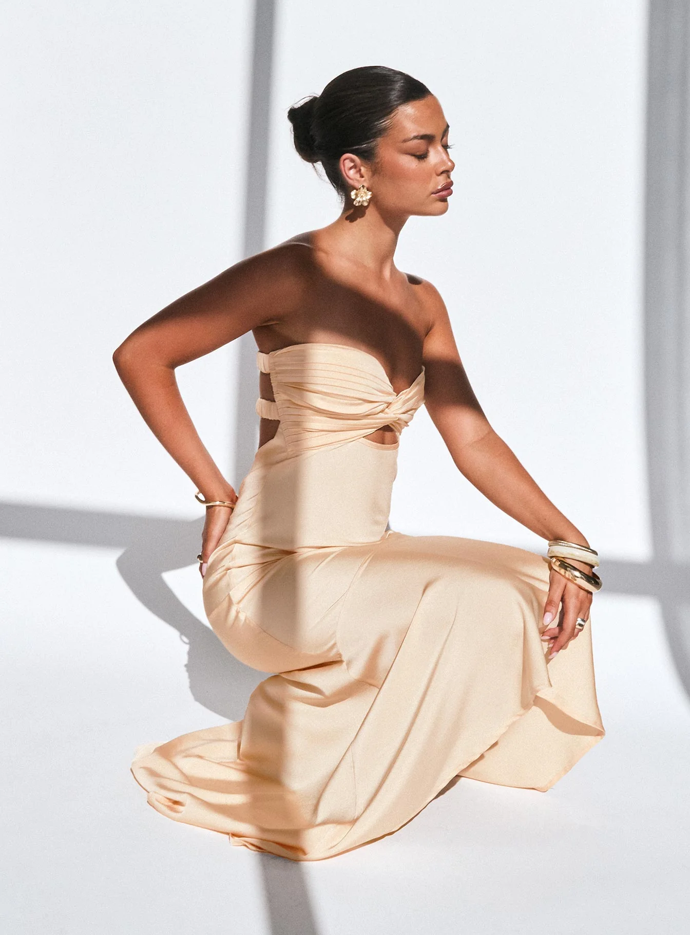 Stand A Chance Twist Detail Maxi Dress Champagne - Image 8