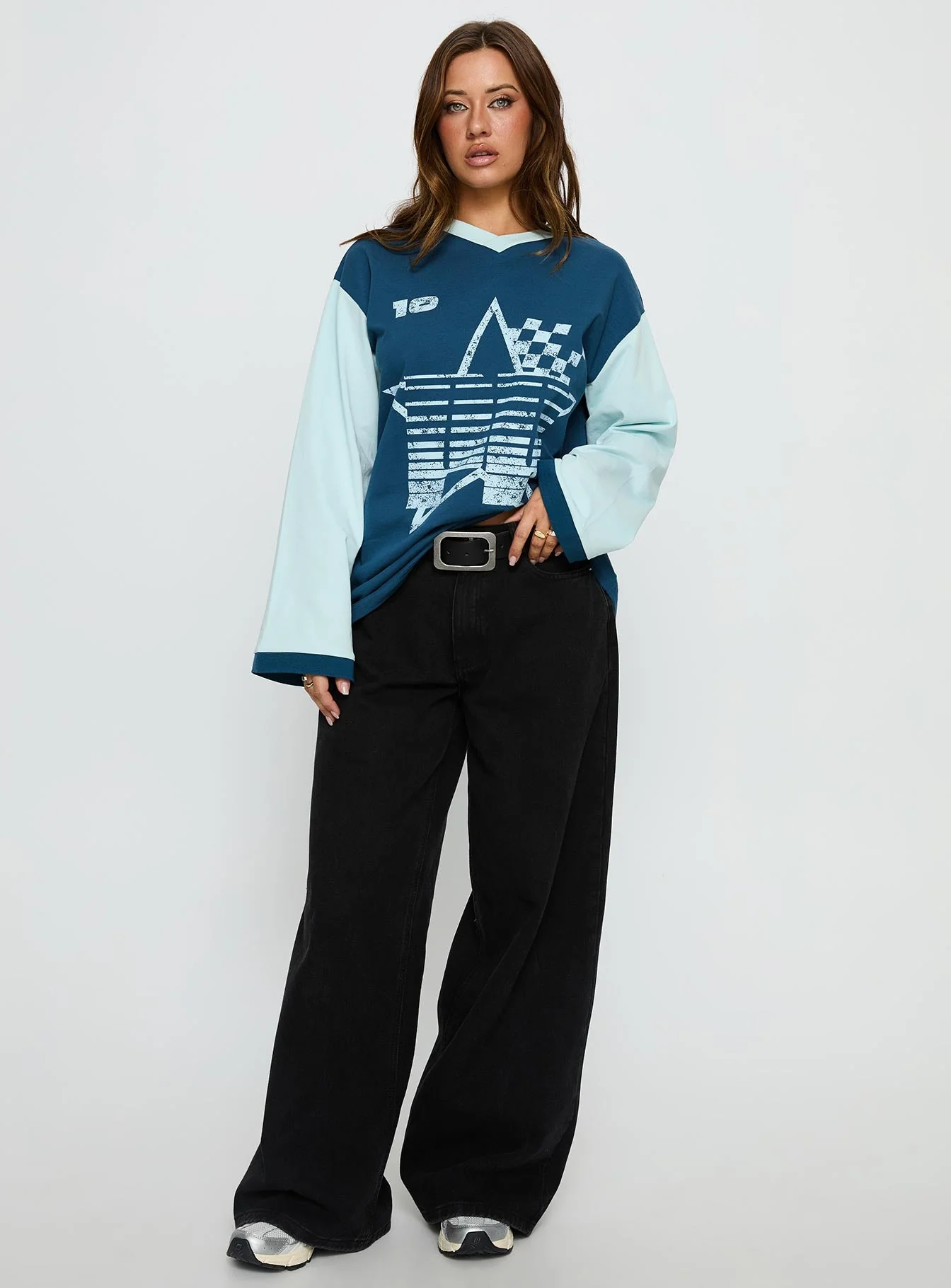 Starletta Long Sleeve Moto Top Blue - Image 3