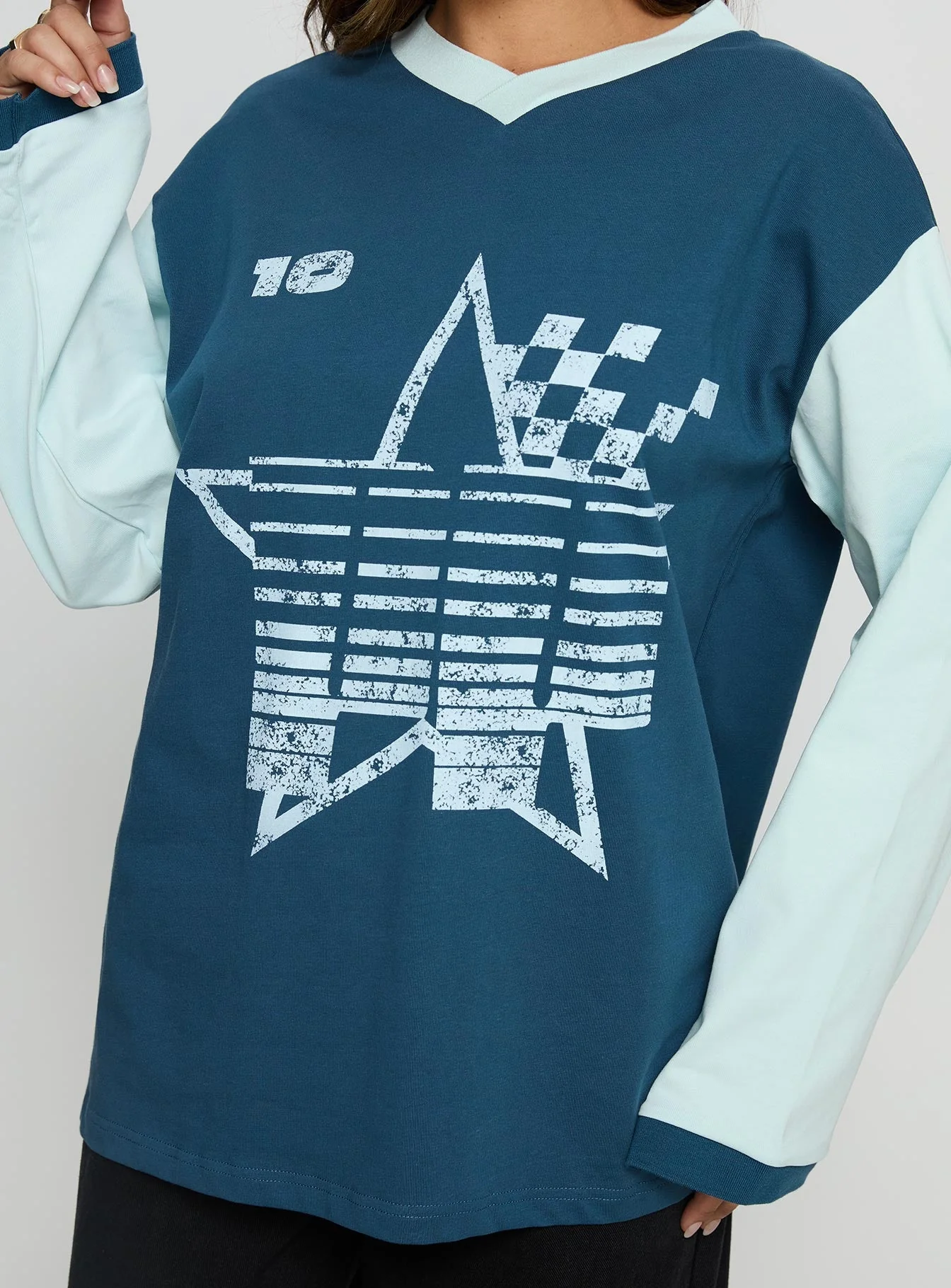 Starletta Long Sleeve Moto Top Blue - Image 6