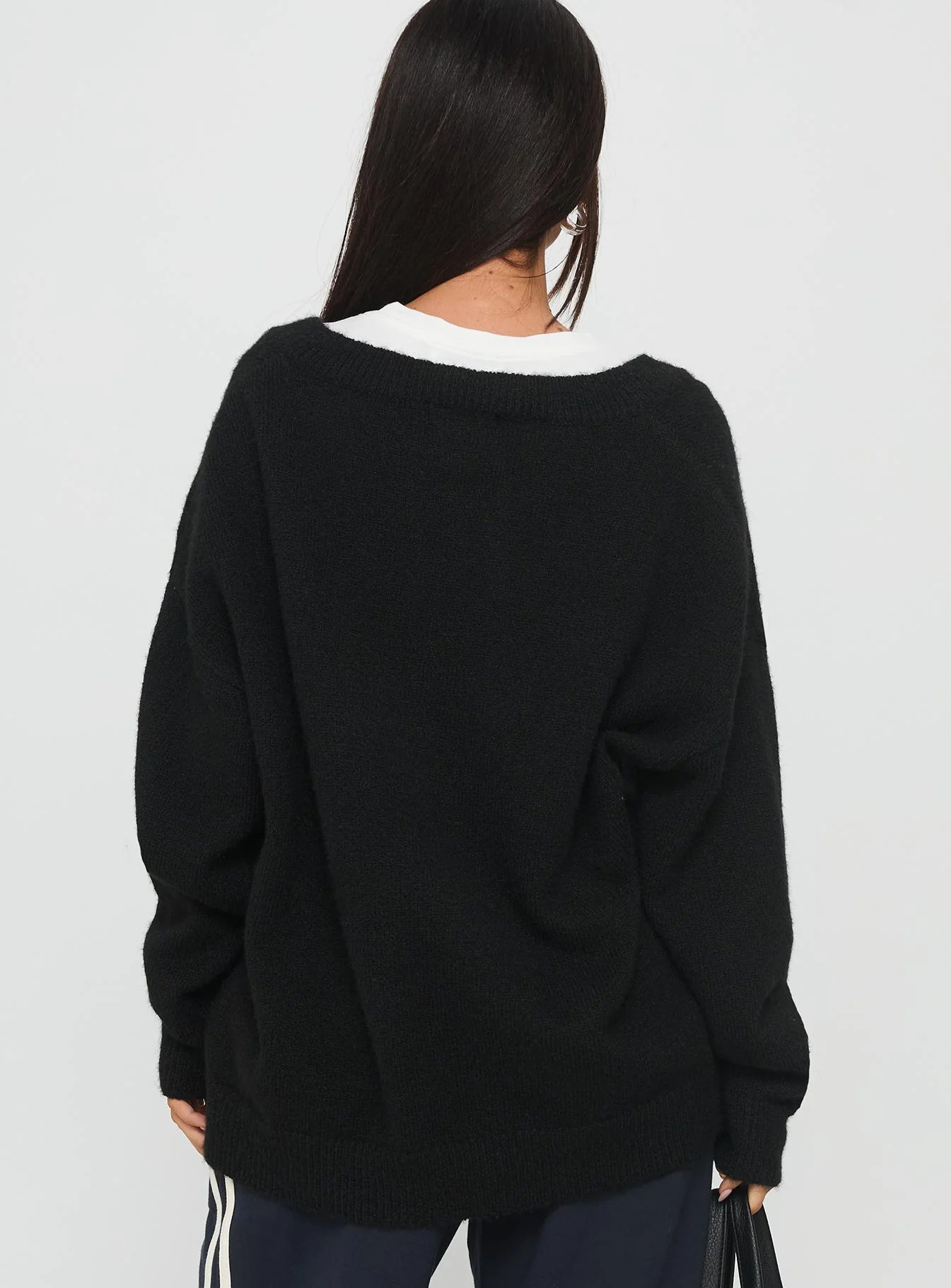 Stay The Night V Neck Knit Sweater Black - Image 5