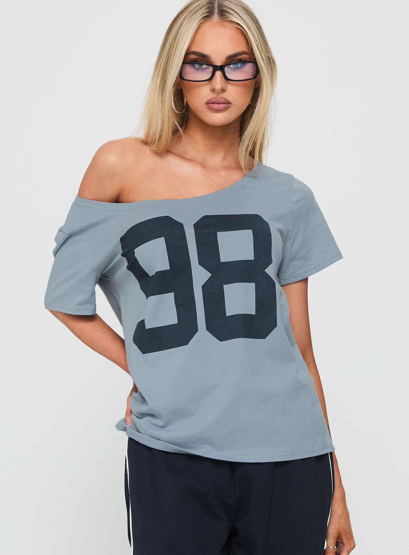 Stayback Wide Neck Graphic Top Blue - Image 2