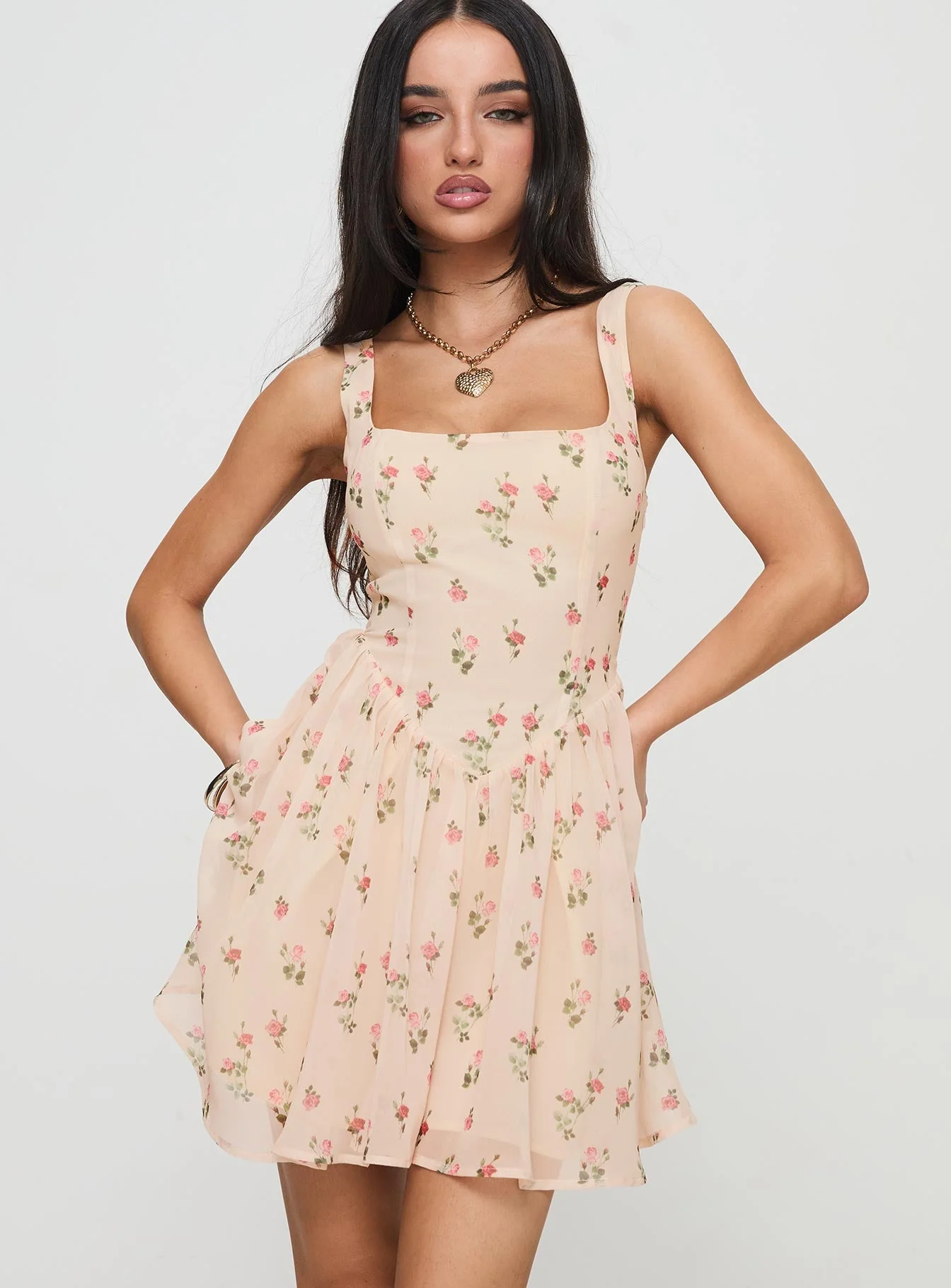 Straplie Mini Dress Cream Floral - Image 2