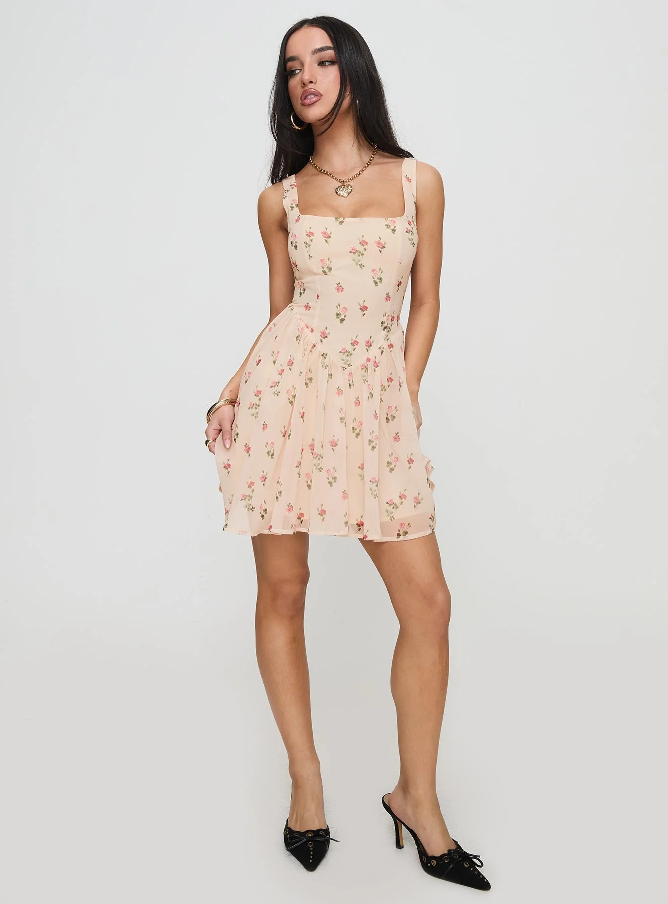 Straplie Mini Dress Cream Floral - Image 3