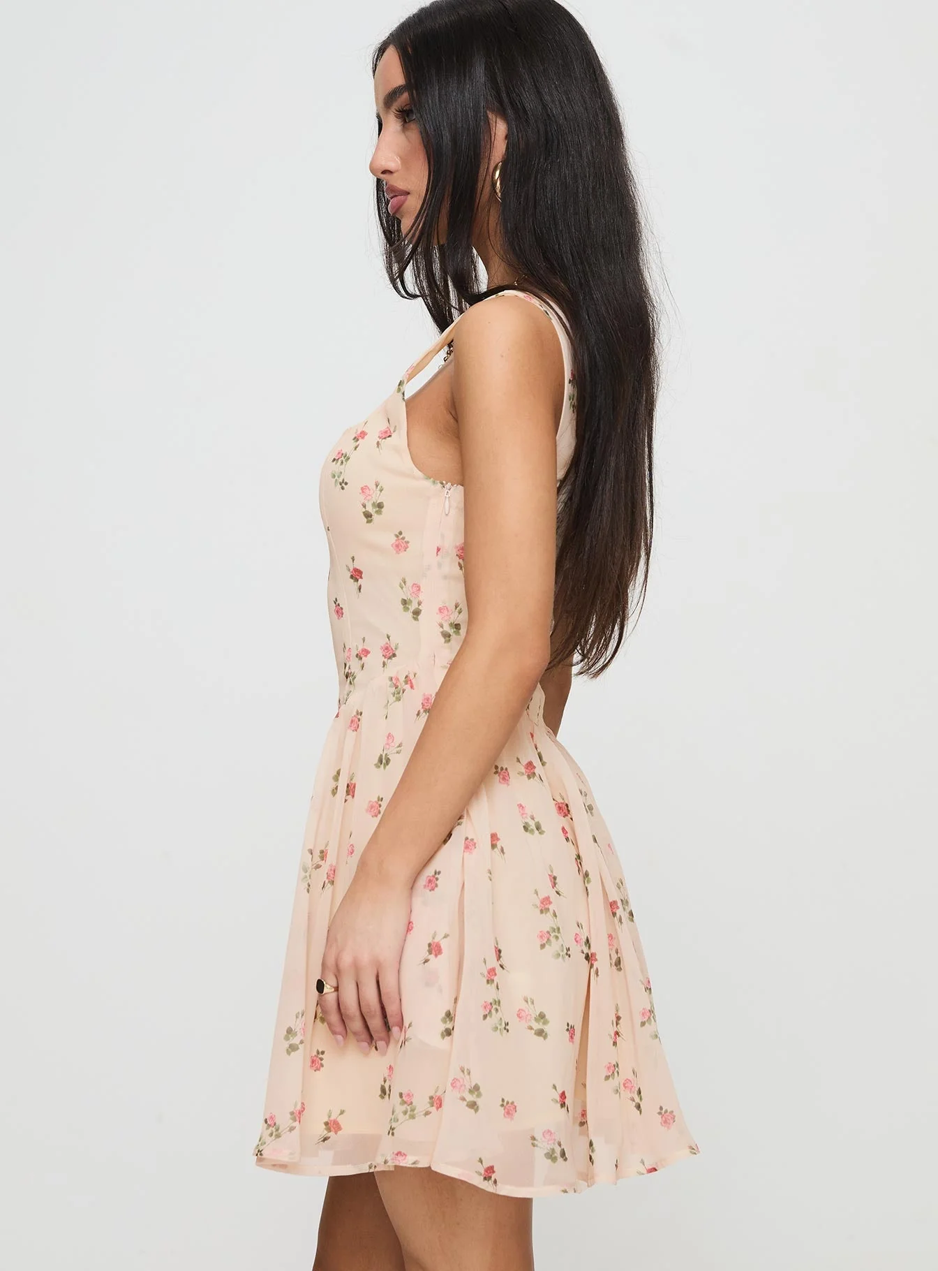 Straplie Mini Dress Cream Floral - Image 4