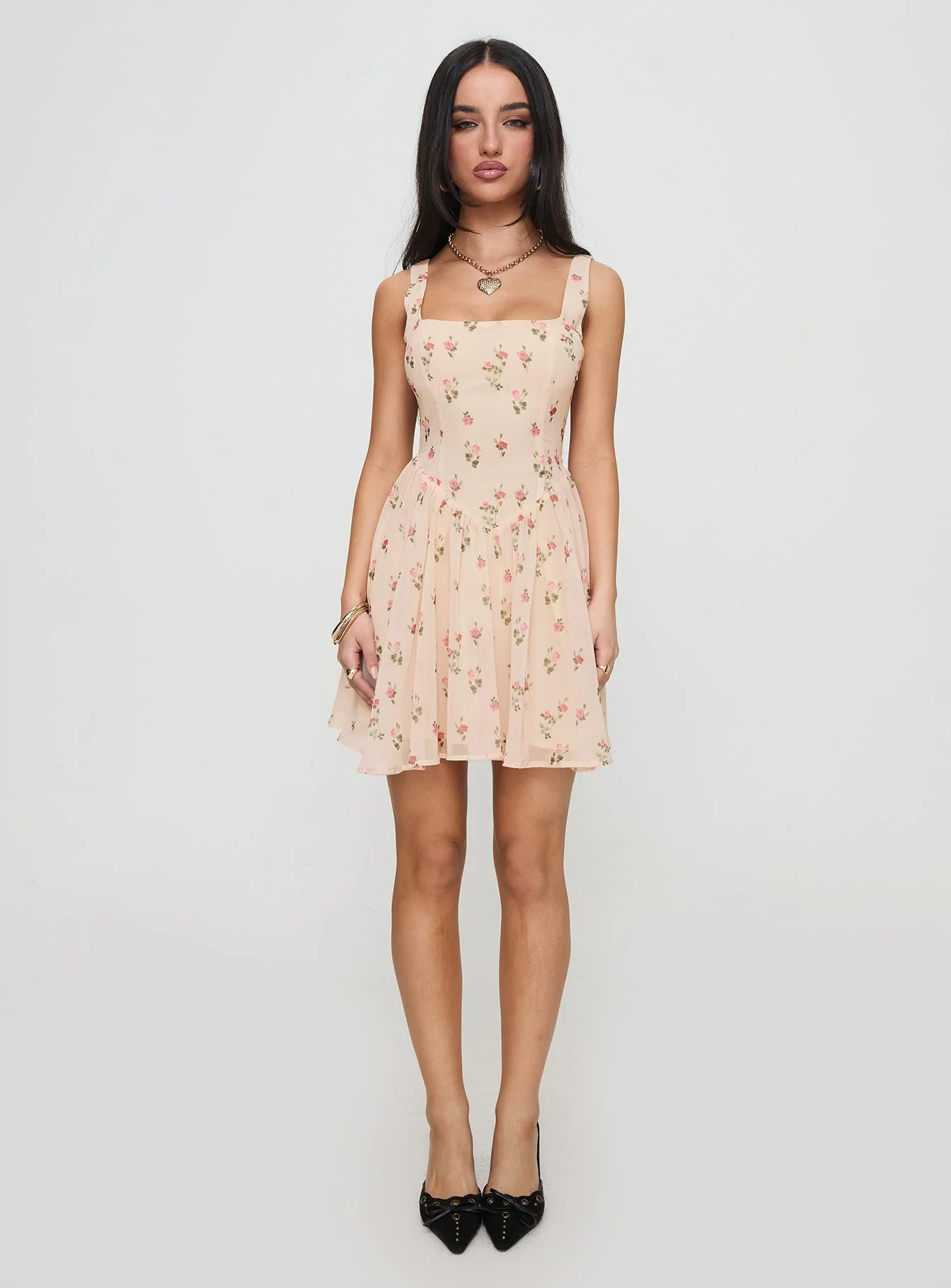 Straplie Mini Dress Cream Floral - Image 7