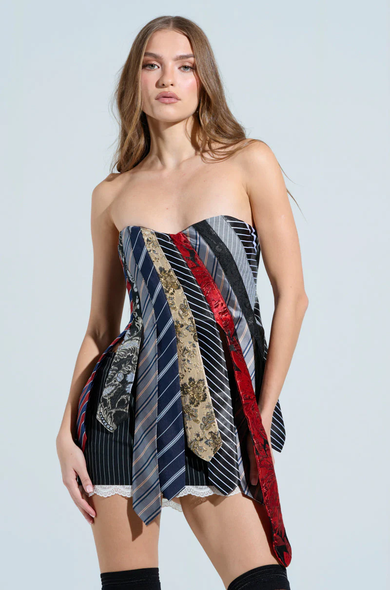 STRICTLY BUSINESS TIE DETAIL CORSET TOP