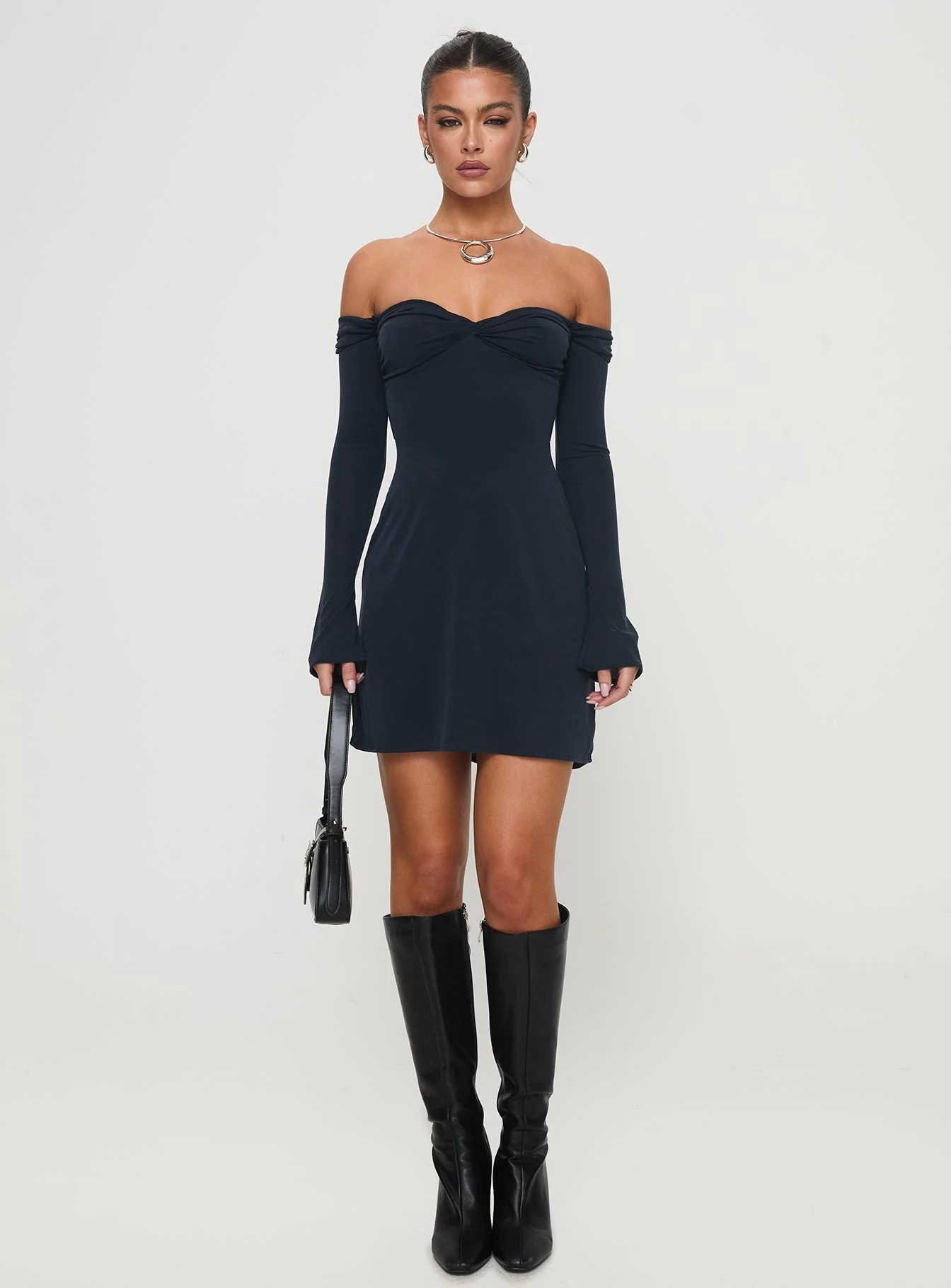 Suizie Off The Shoulder Mini Dress Navy - Image 6