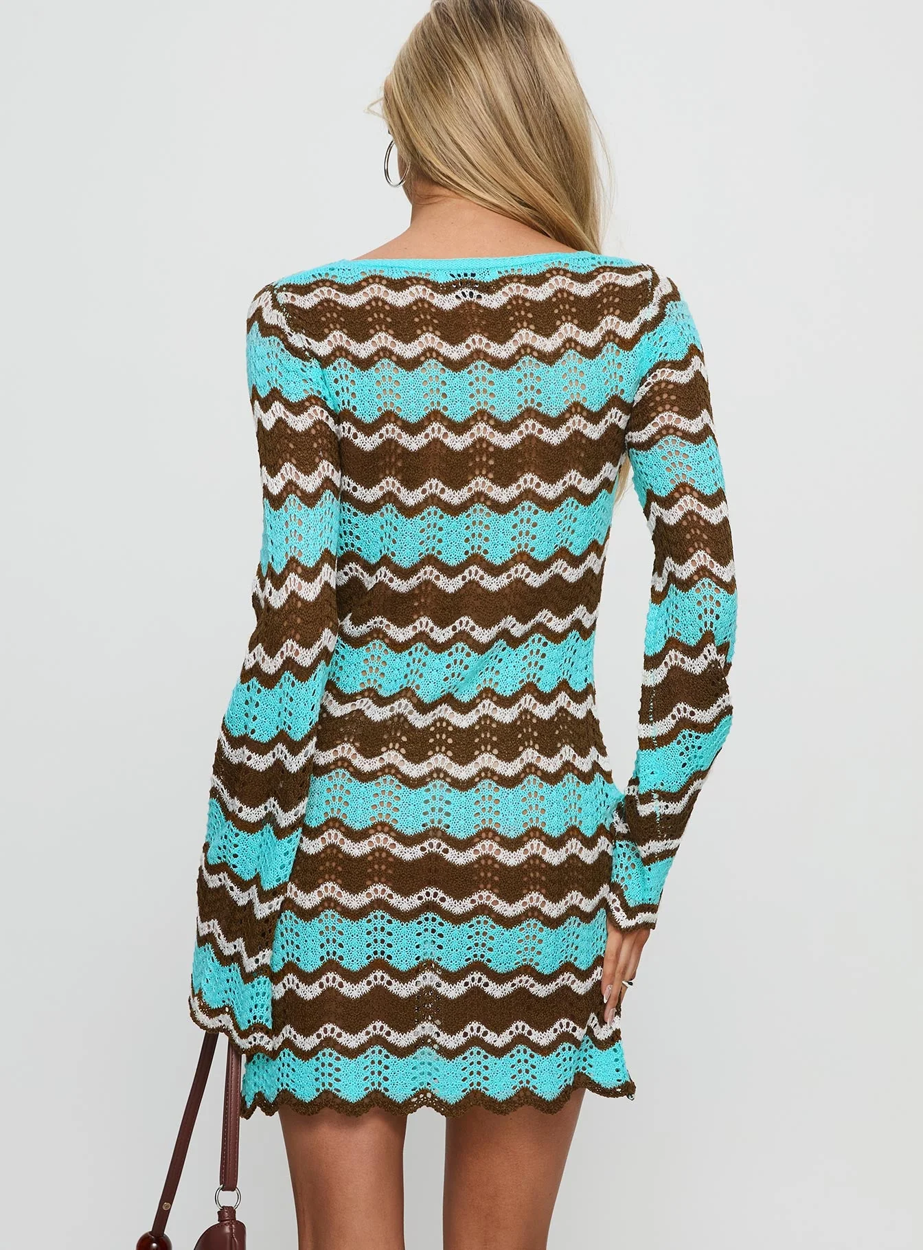 Suka Long Sleeve Knit Mini Dress Brown / Blue - Image 5
