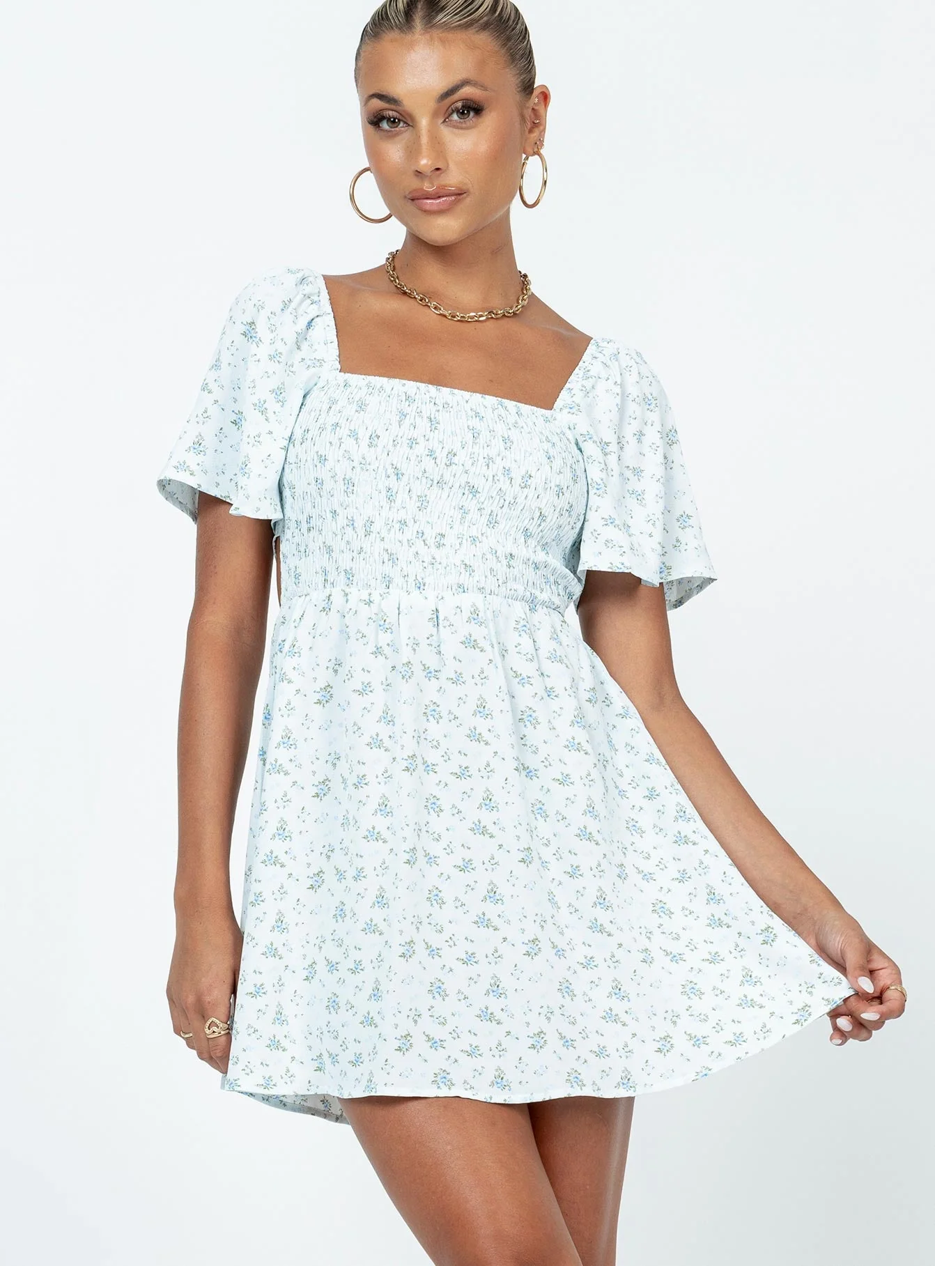 Summer Nights Mini Dress Blue Floral - Image 2