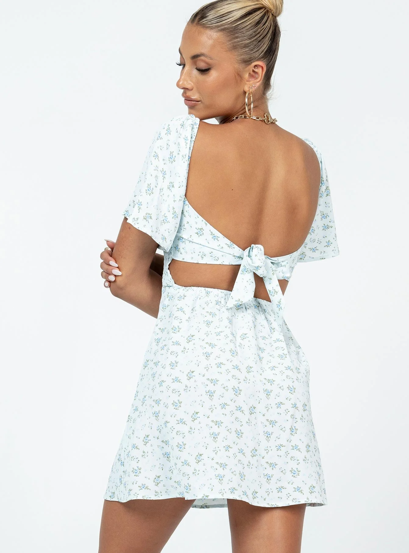 Summer Nights Mini Dress Blue Floral - Image 5