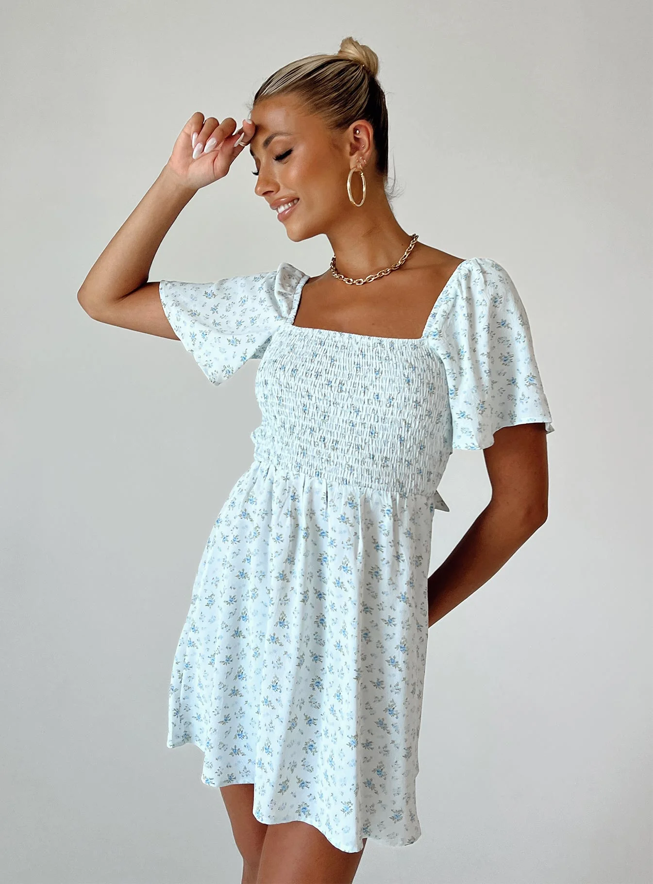 Summer Nights Mini Dress Blue Floral - Image 6