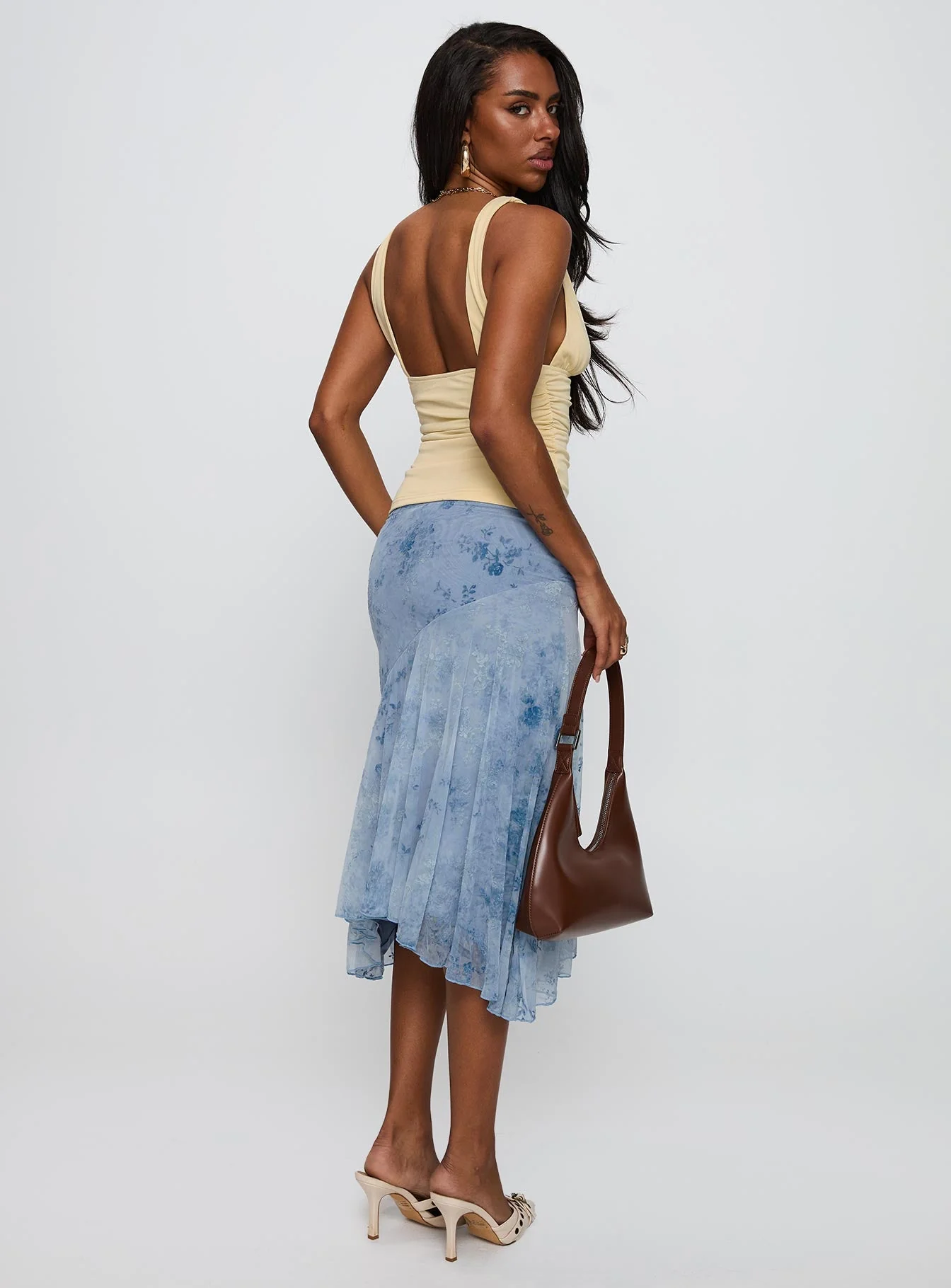 Summer Rain Asymmetrical Midi Skirt Blue - Image 5