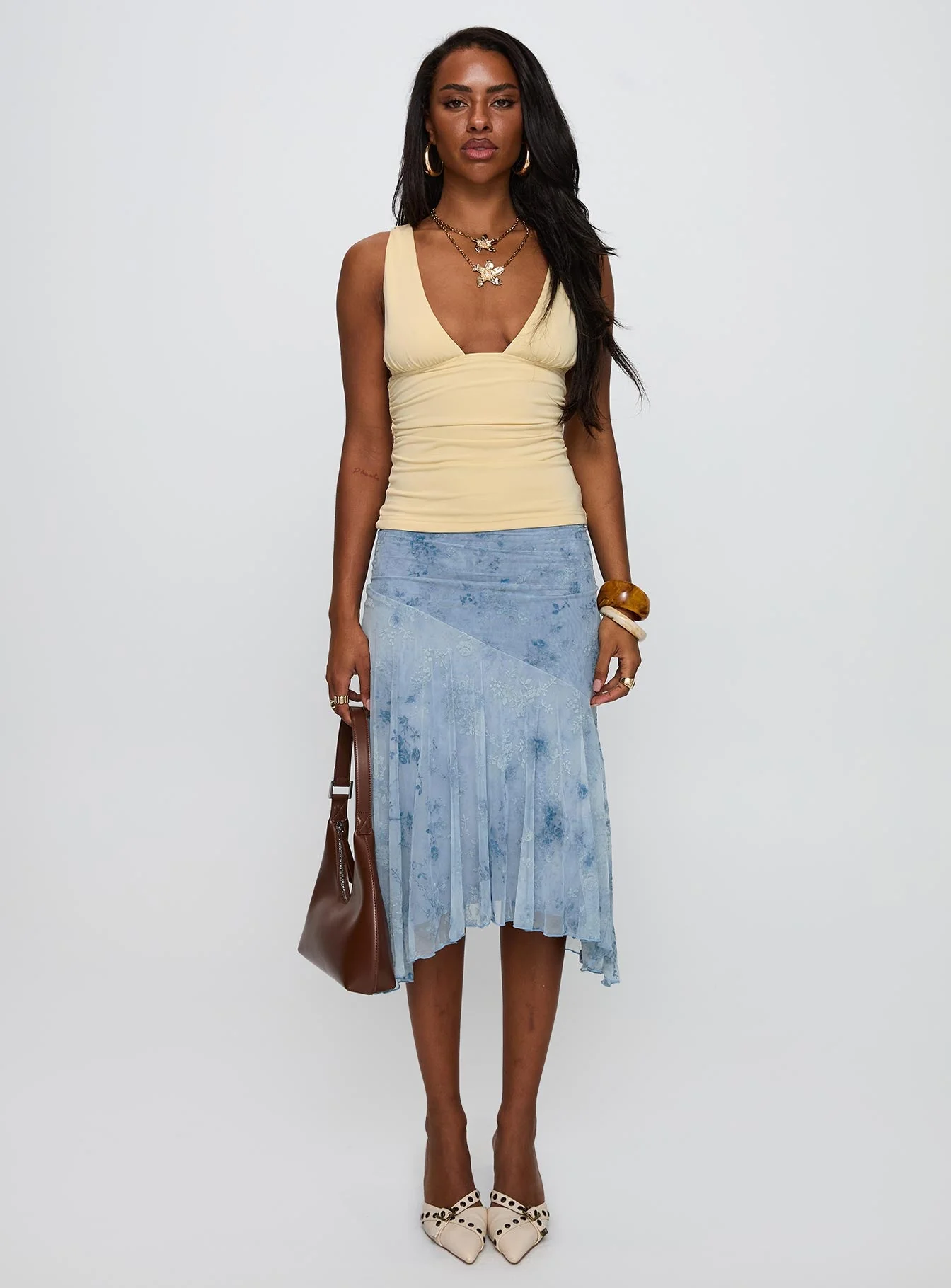 Summer Rain Asymmetrical Midi Skirt Blue - Image 7