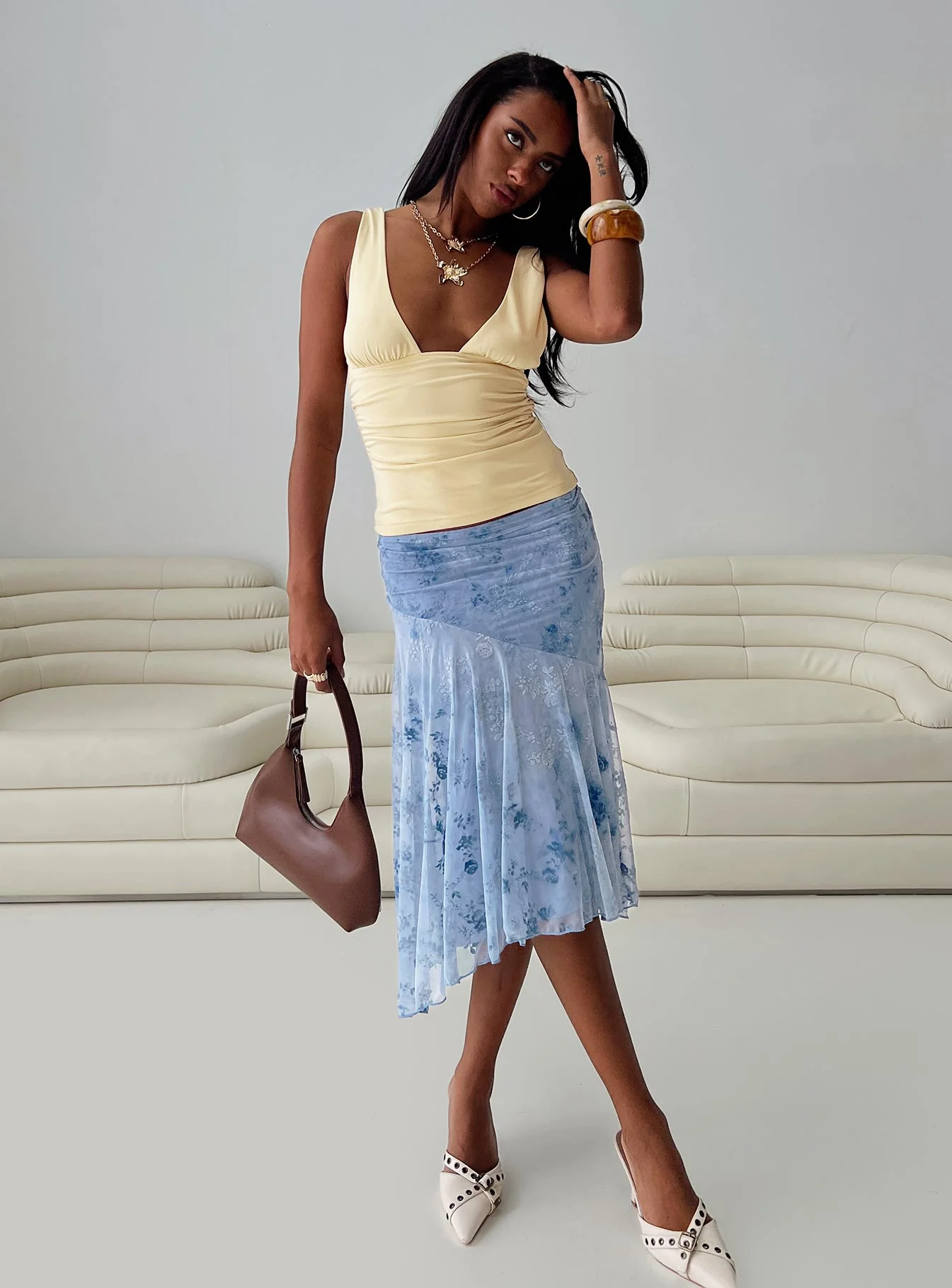 Summer Rain Asymmetrical Midi Skirt Blue - Image 8