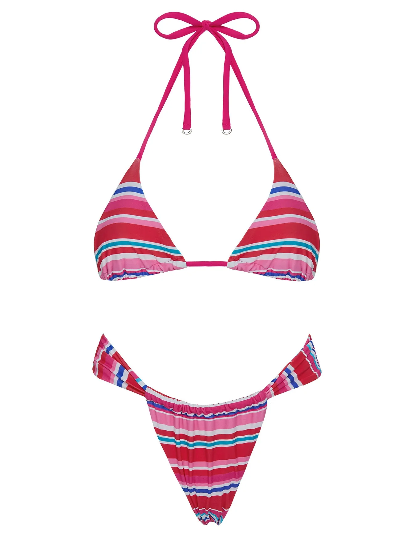 Summer Season Ruched Side Bikini Bottoms Pink / Blue Stripe - Image 5