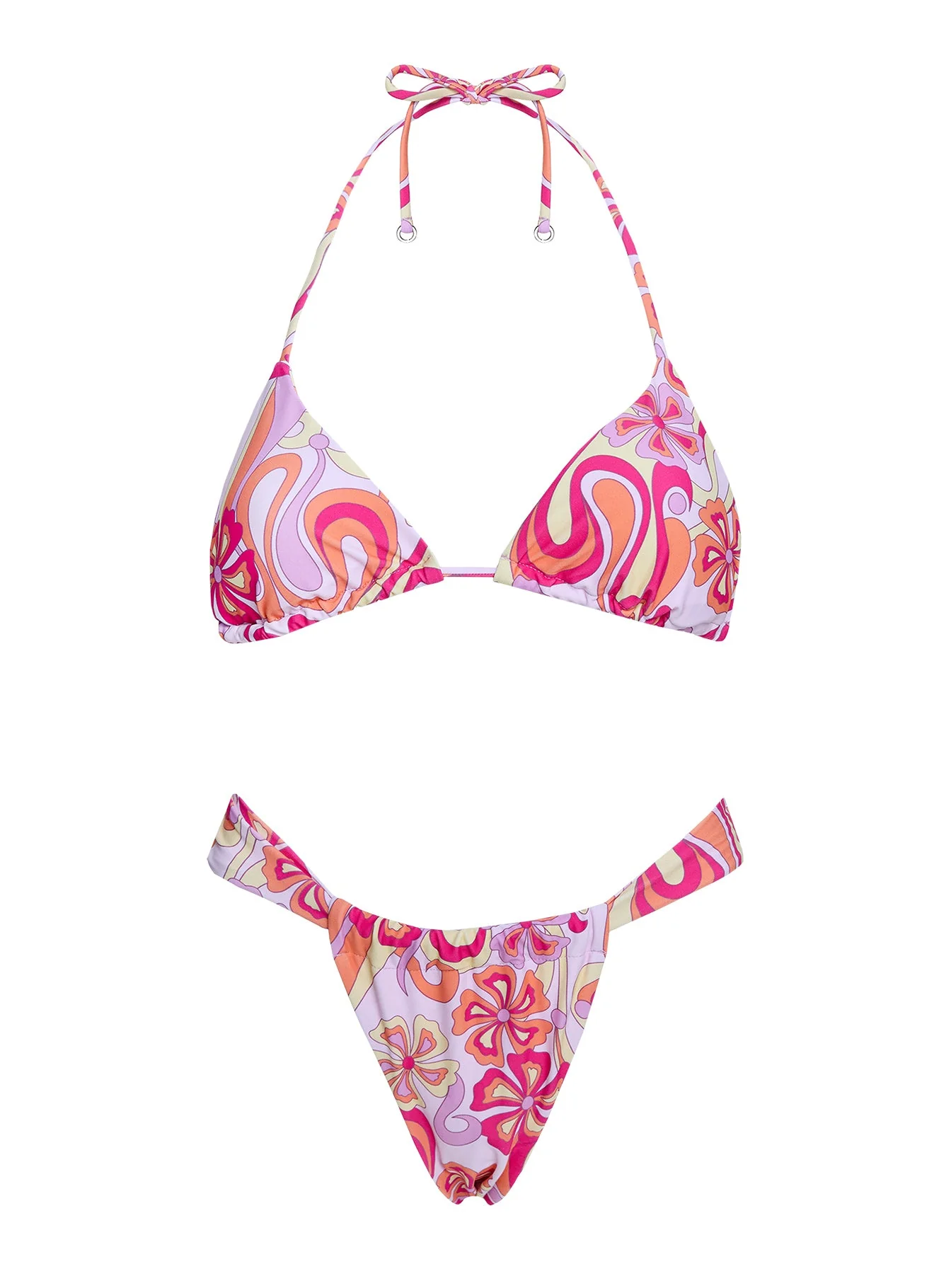 Summer Season Ruched Side Bikini Bottoms Pink Retro Floral - Image 5