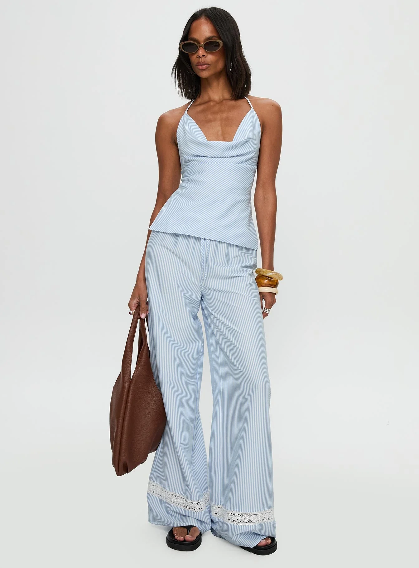 Summer Too Hot Cowl Neck Top Blue Stripe - Image 3