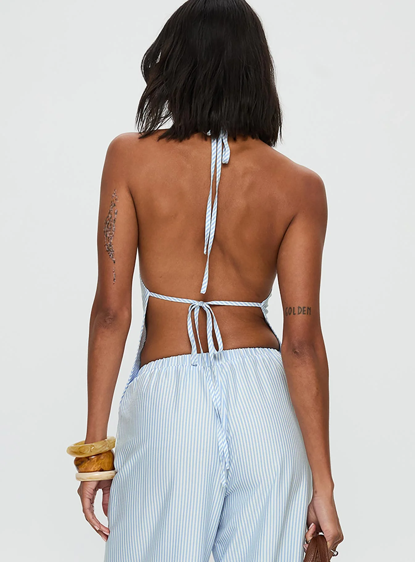Summer Too Hot Cowl Neck Top Blue Stripe - Image 5