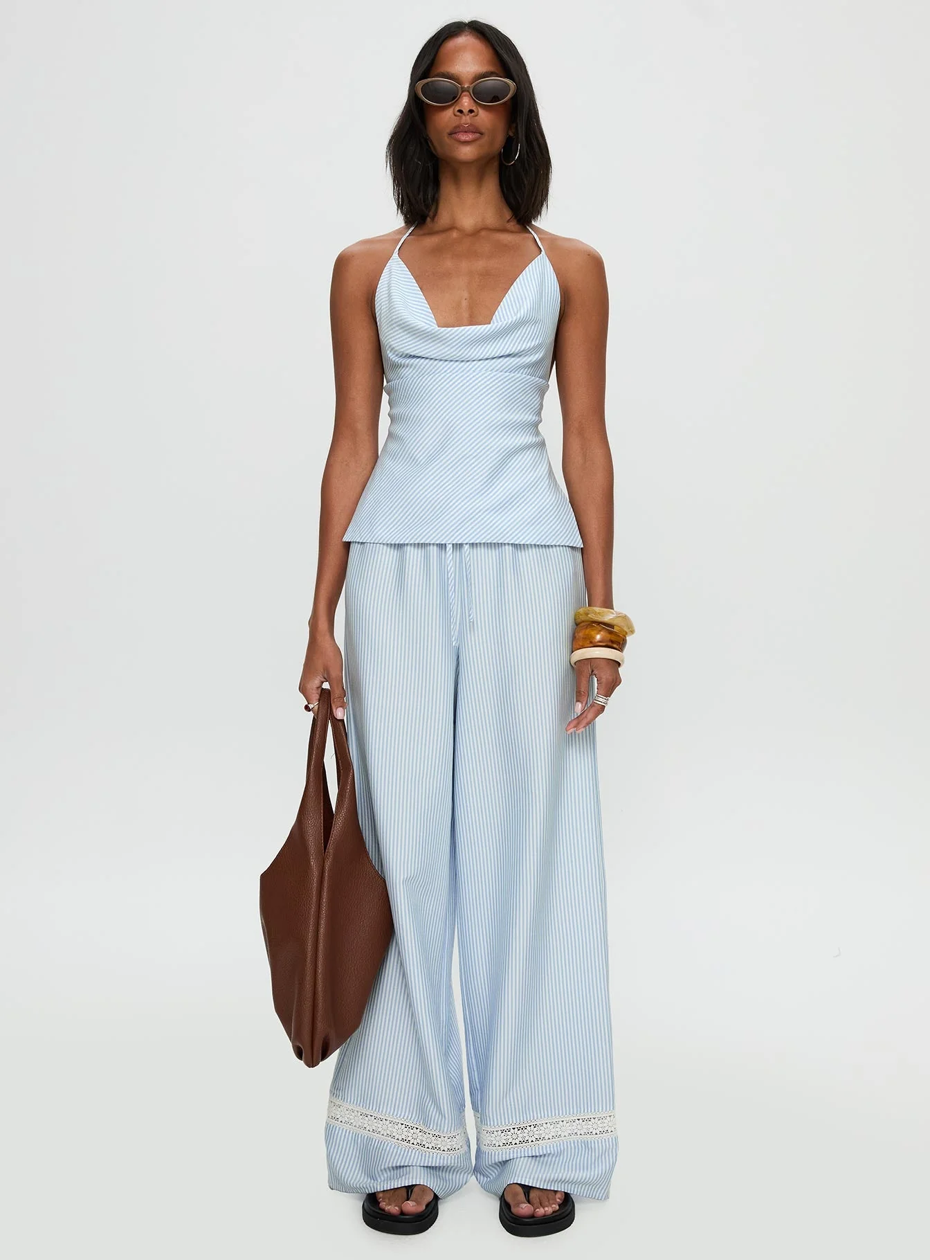 Summer Too Hot Cowl Neck Top Blue Stripe - Image 7