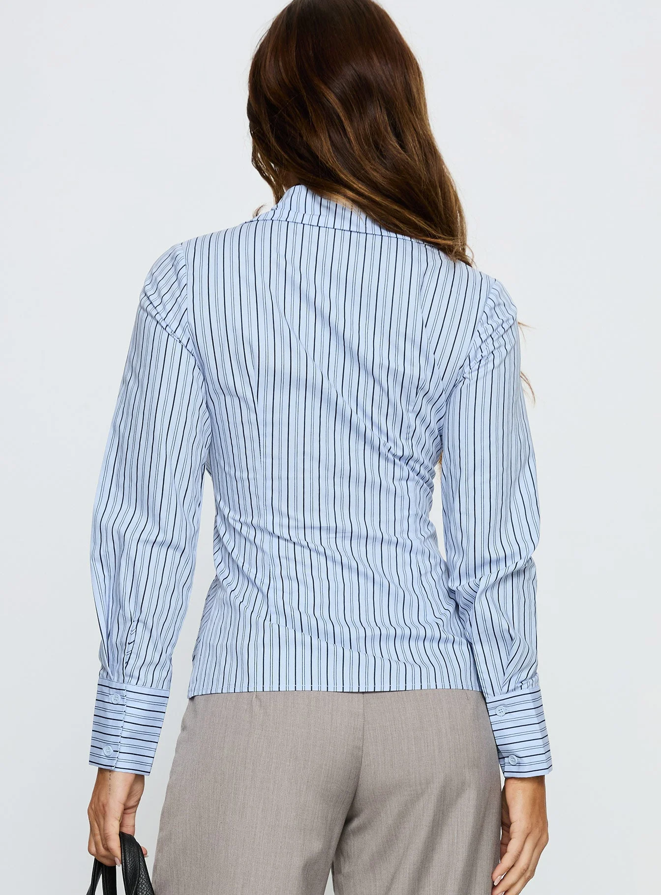 Sunisa Tie Detail Long Sleeve Top Blue Stripe - Image 4