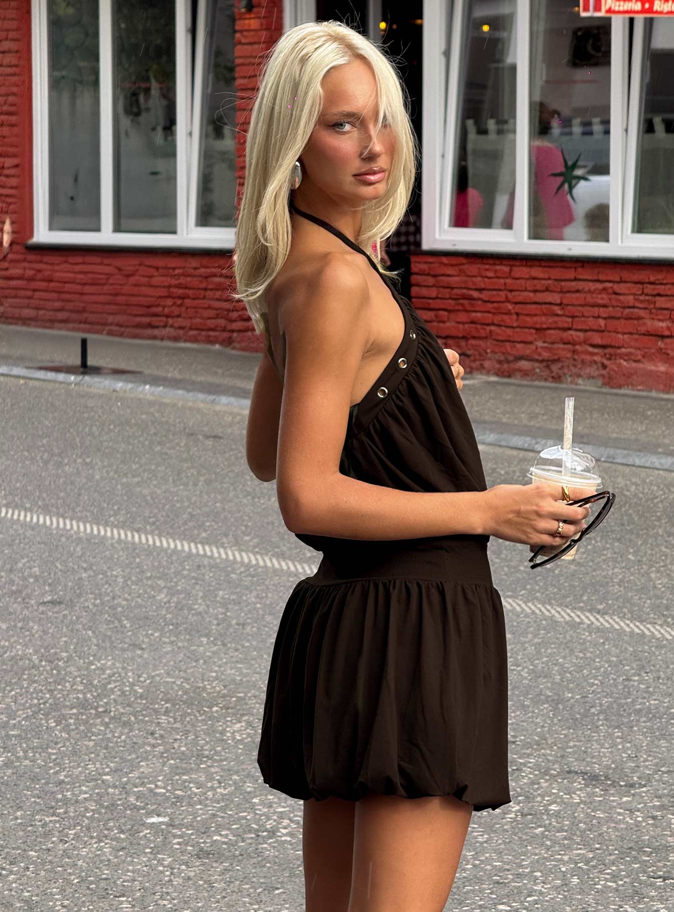 Sunnee Eyelet Detail Playsuit Brown - Image 9