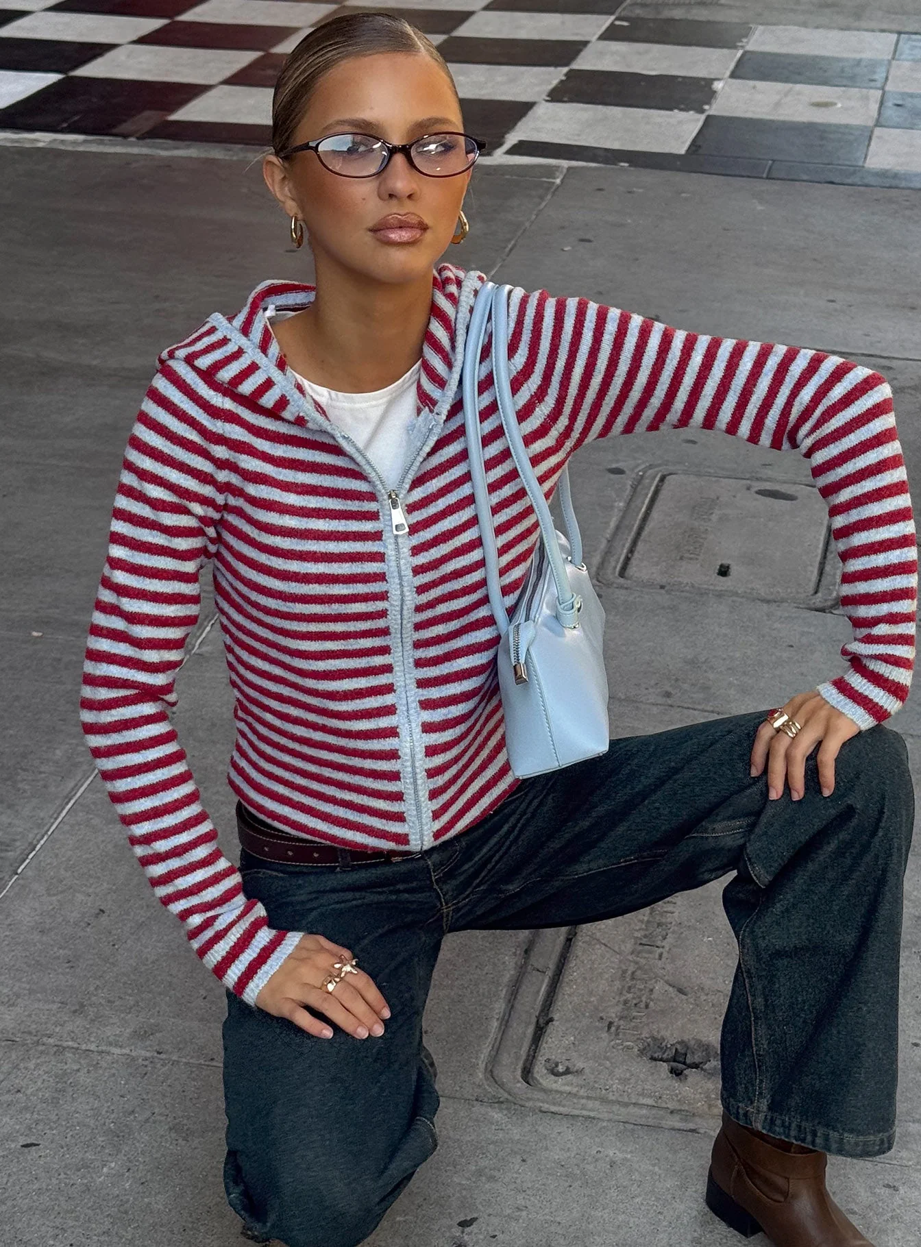 Superstars Zip Through Hoodie Blue / Red Stripe - Image 12