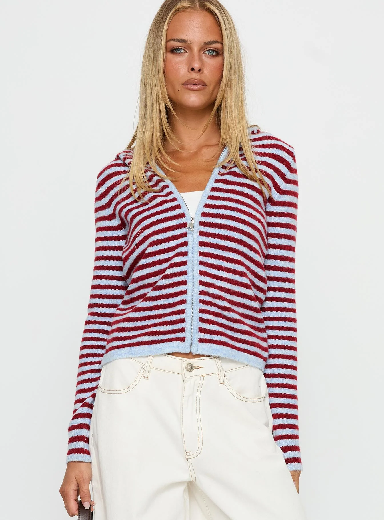 Superstars Zip Through Hoodie Blue / Red Stripe - Image 2