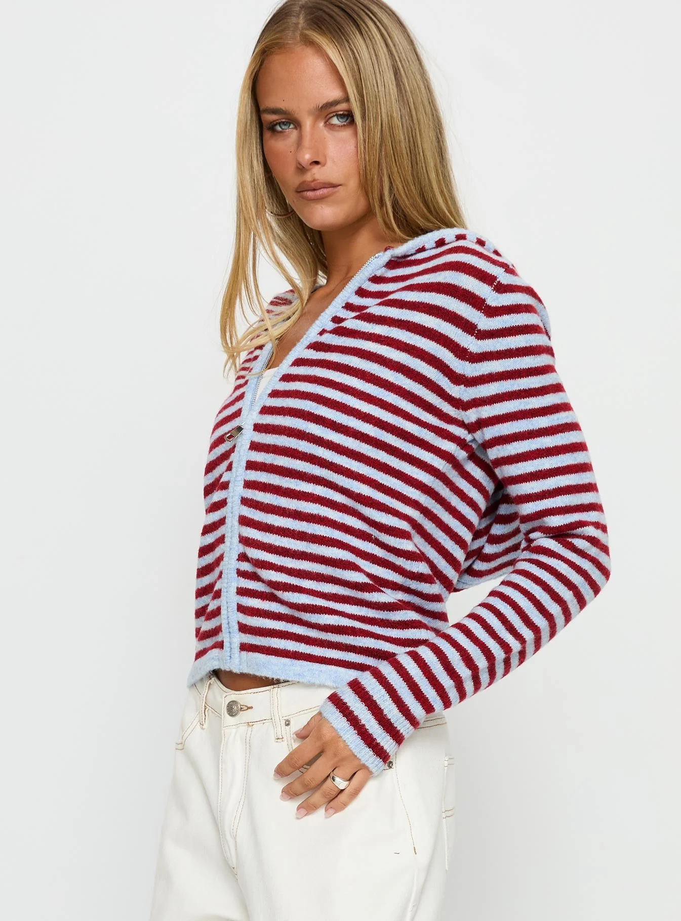 Superstars Zip Through Hoodie Blue / Red Stripe - Image 4