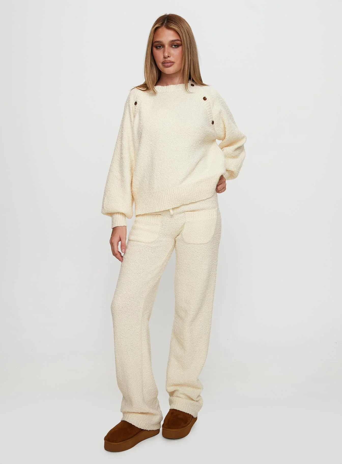 Susi Fluffy Knit Pant Ivory - Image 3