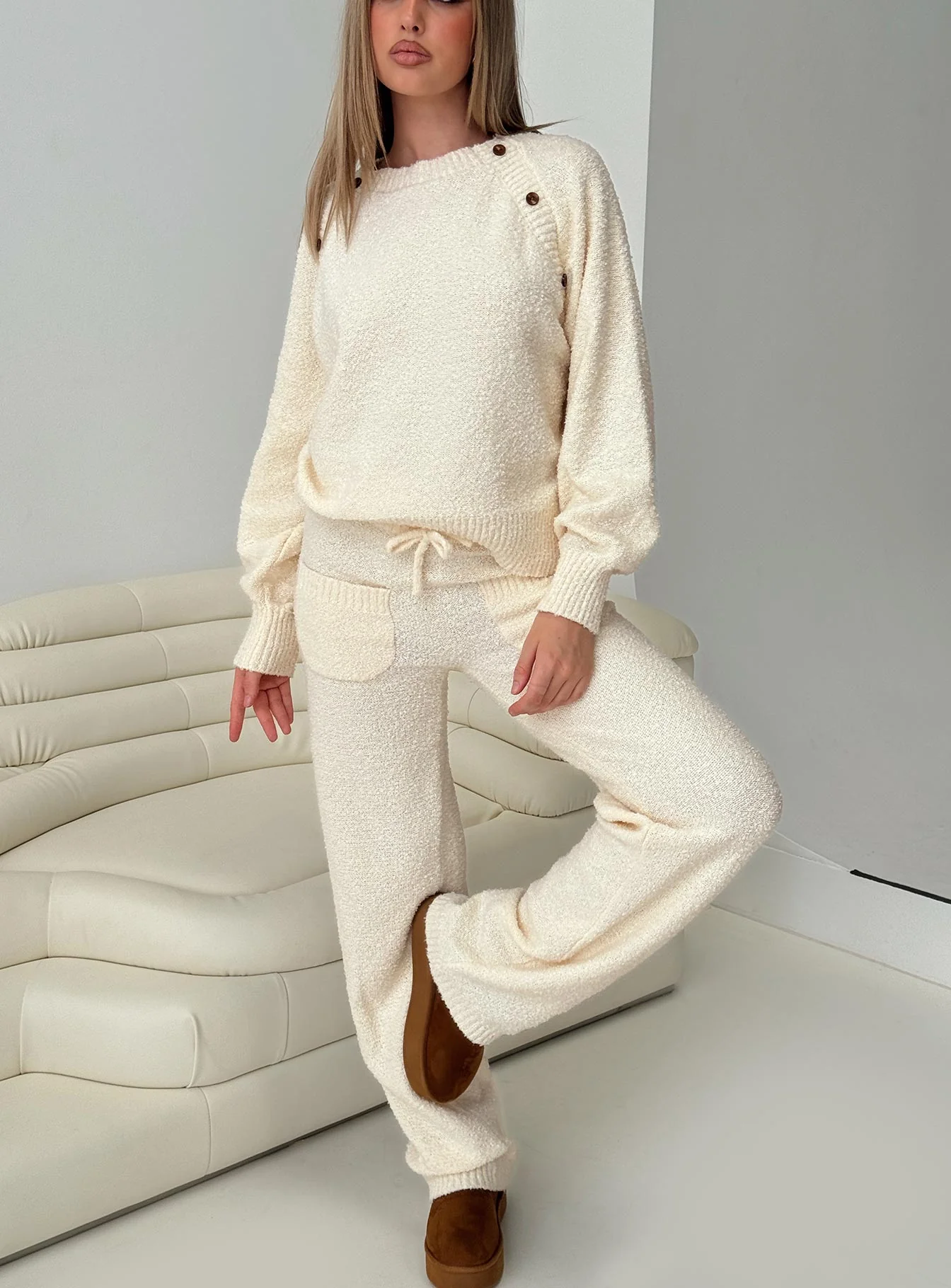 Susi Fluffy Knit Pant Ivory - Image 8