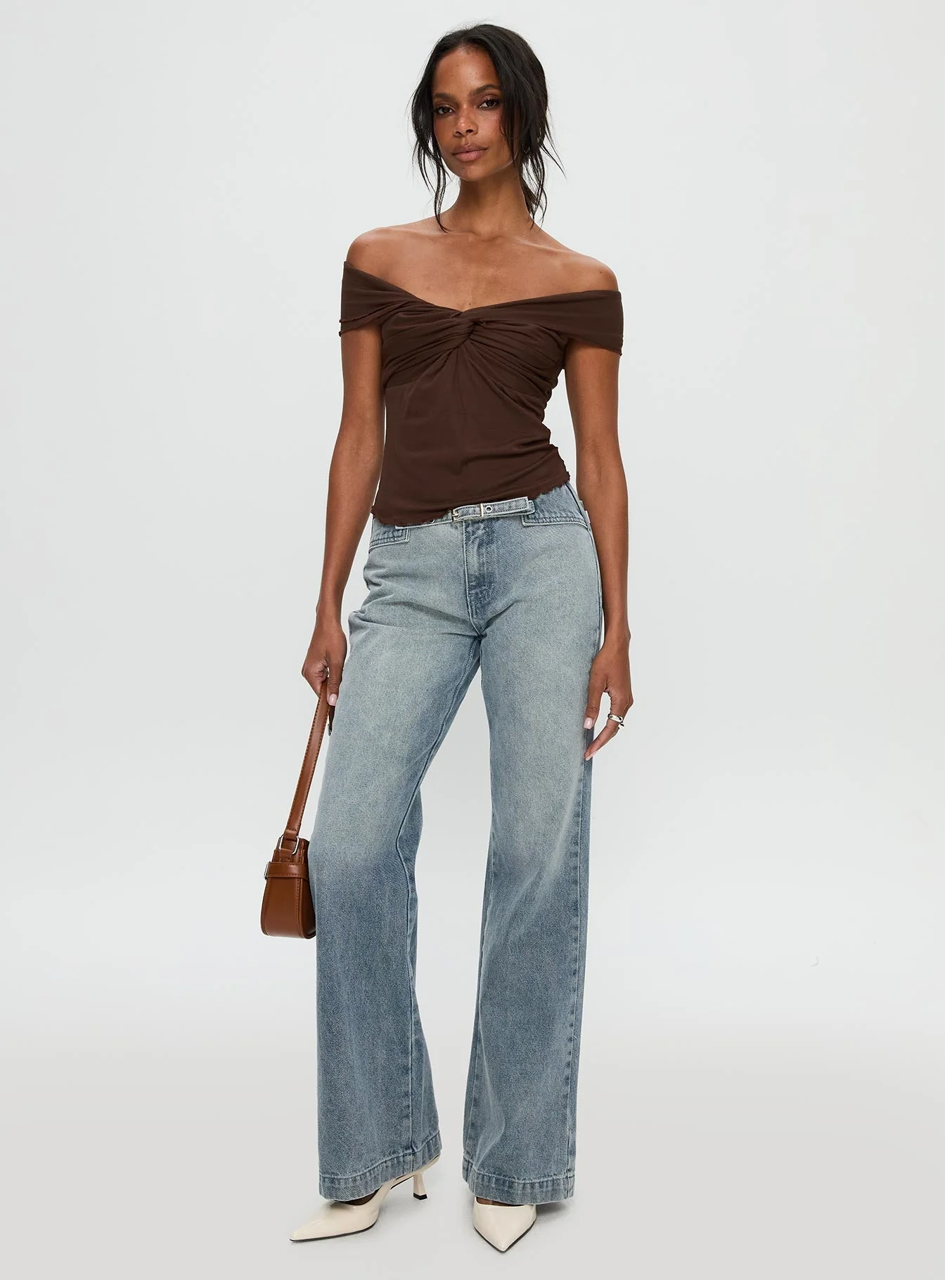 Suspiria Twist Off Shoulder Top Chocolate - Image 3