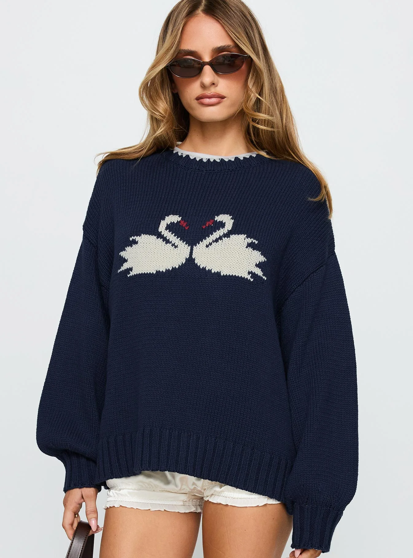 Swan Lake Love Knit Sweater Navy - Image 2