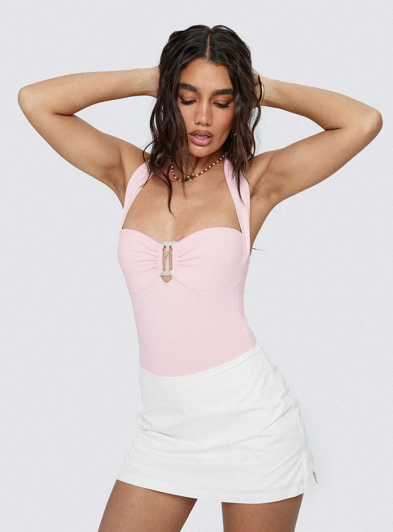 Swaying Buckle Detail Bodysuit Pink - Image 9