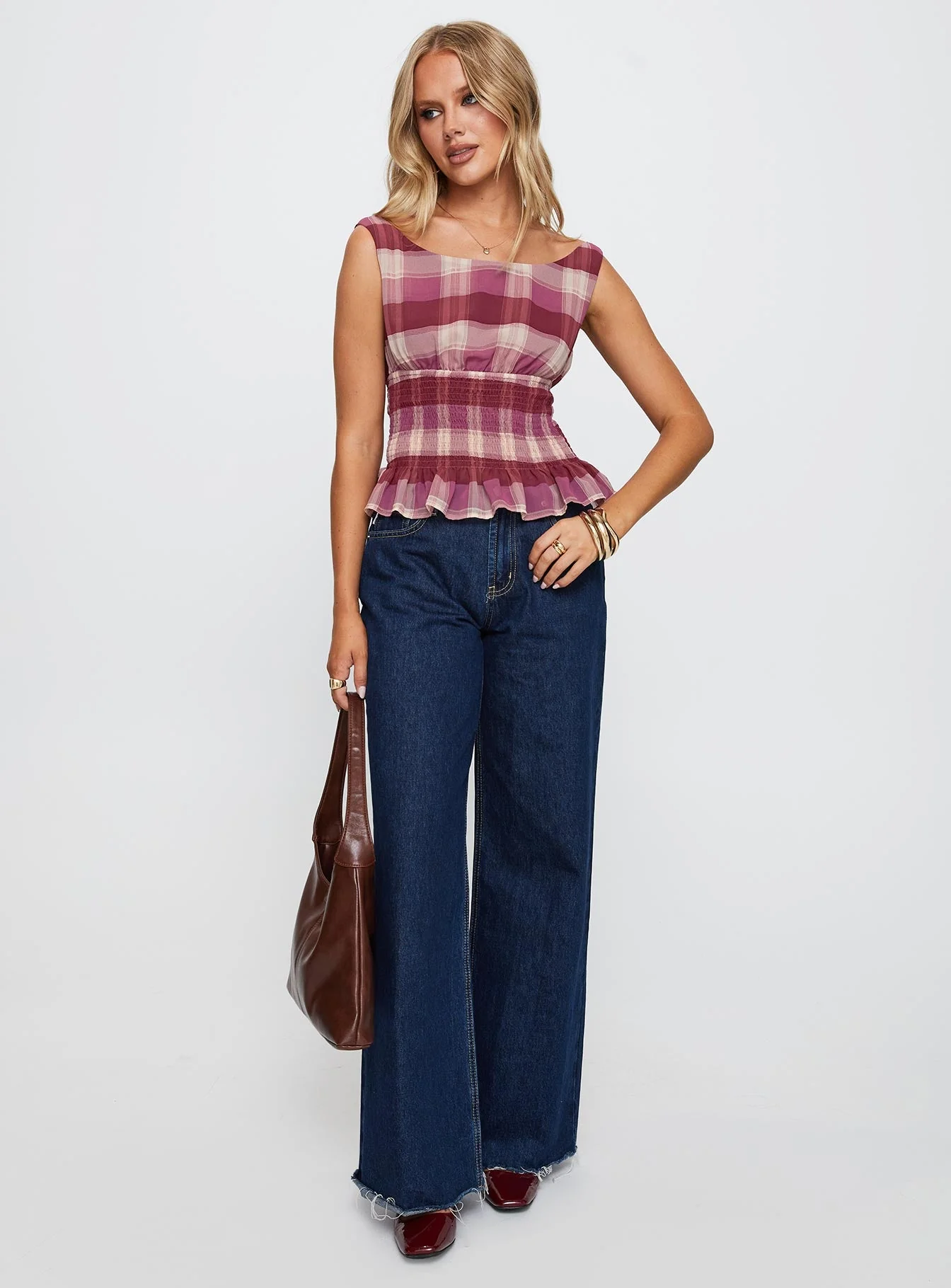 Sweet Honey Frill Top Pink Check - Image 2
