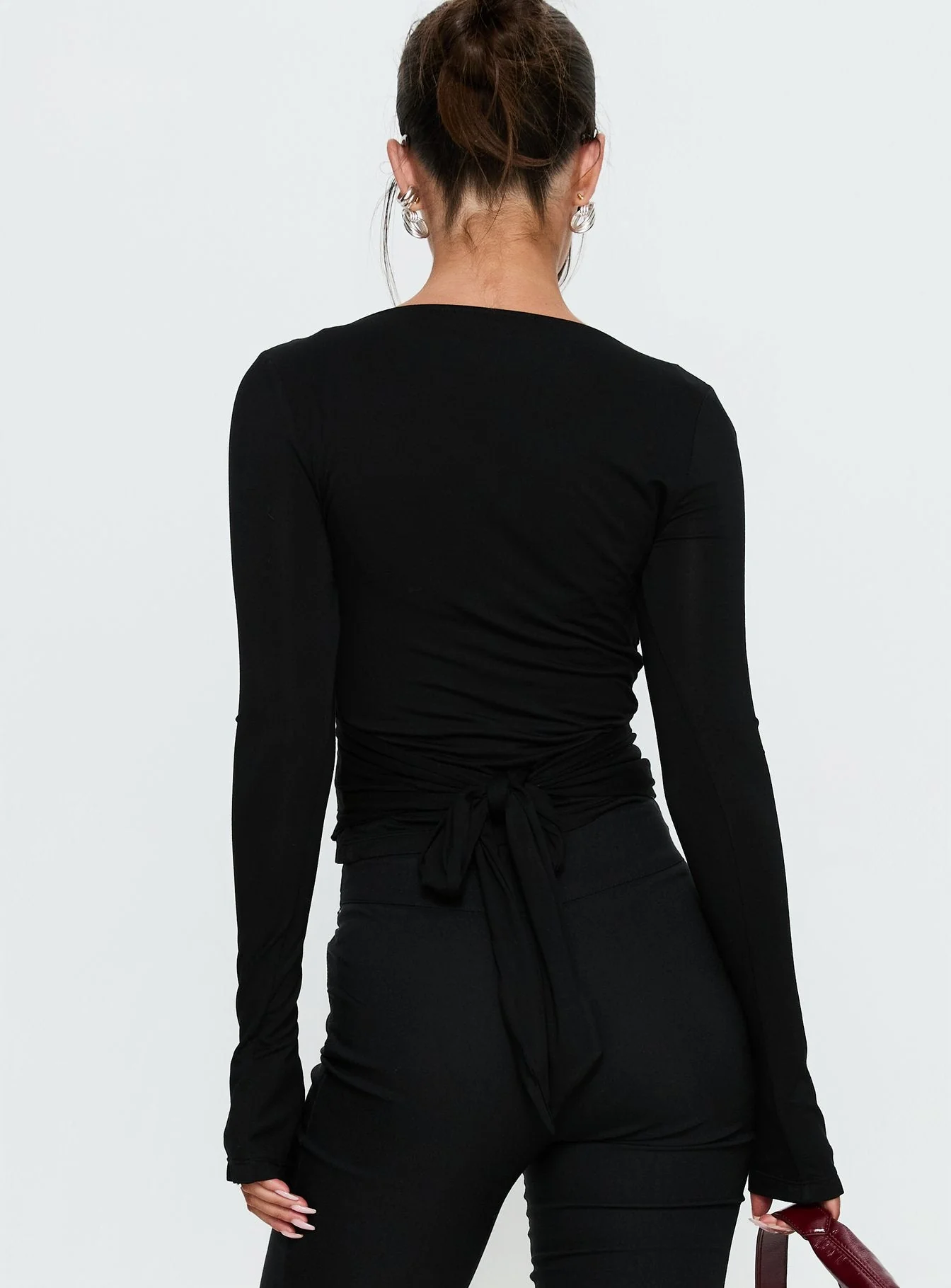 Sylka Long Sleeve Jersey Wrap Top Black - Image 5