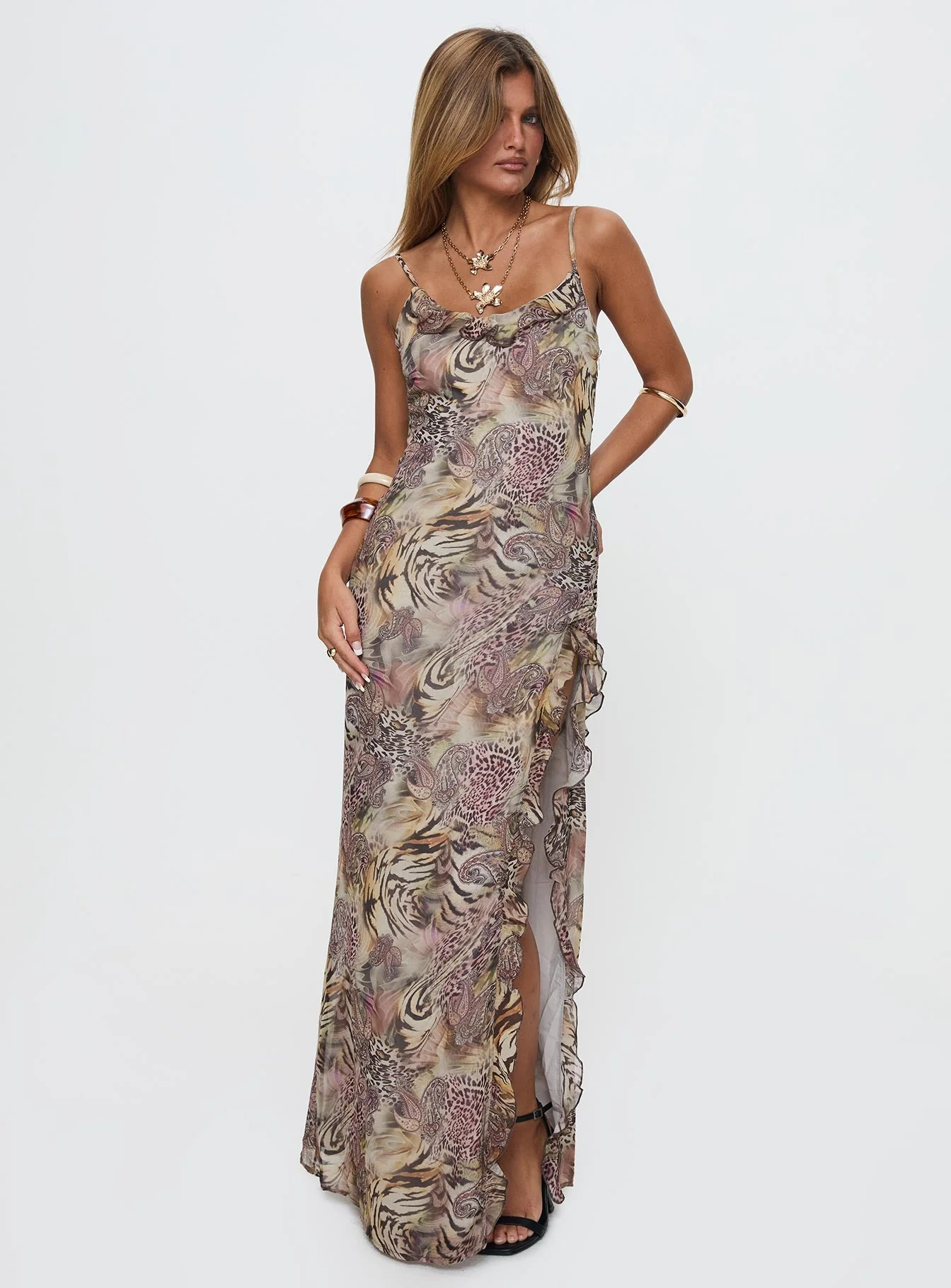 Sympathize Frill Split Maxi Dress Multi - Image 3