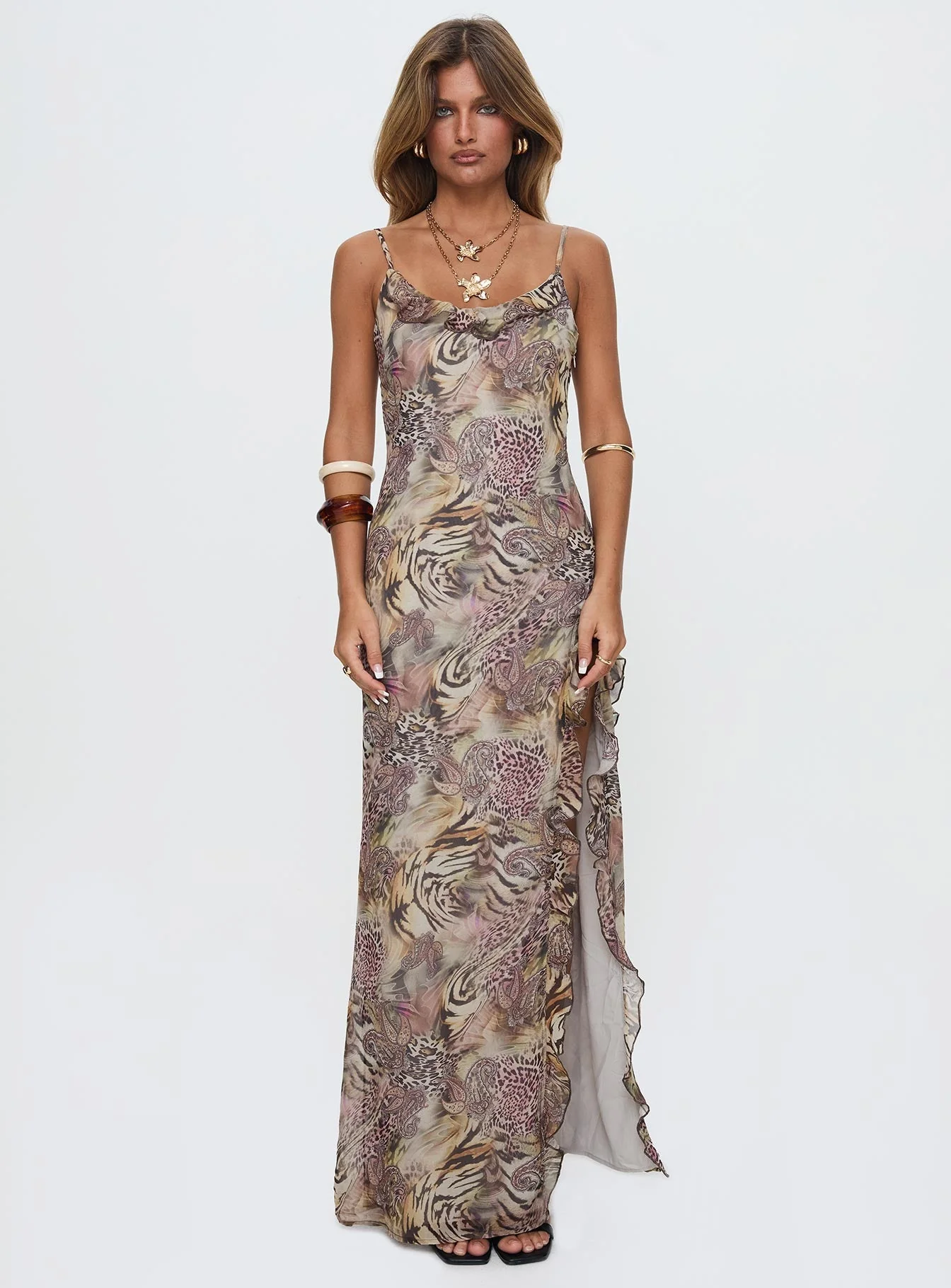 Sympathize Frill Split Maxi Dress Multi - Image 7