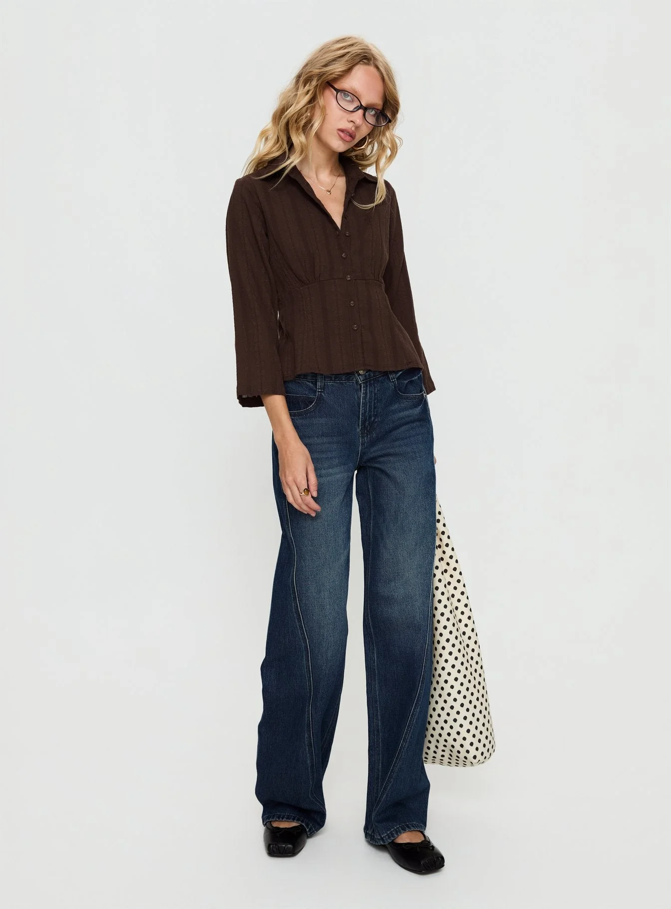 Taelynn 3/4 Sleeve Button Up Shirt Chocolate - Image 3