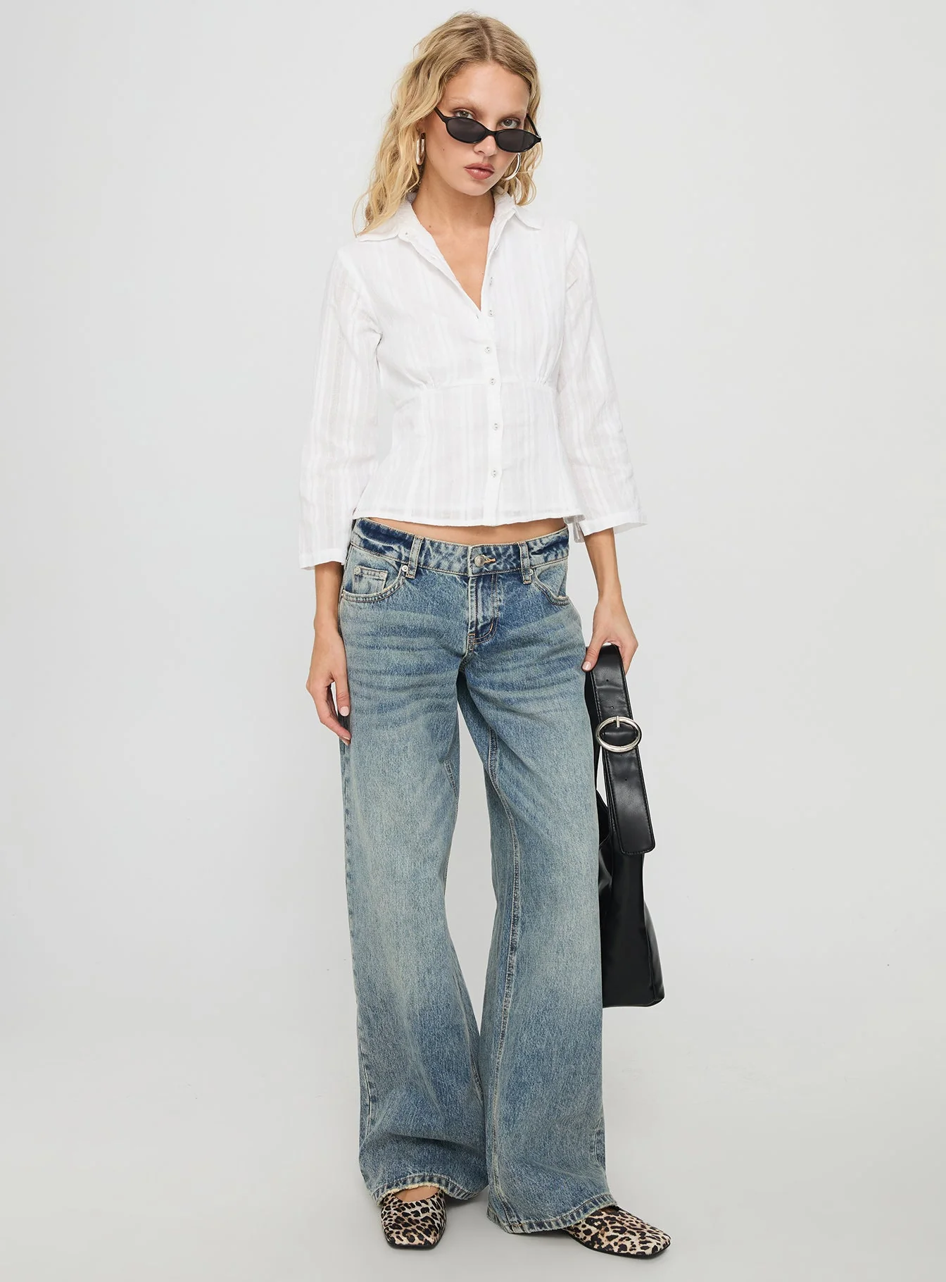 Taelynn 3/4 Sleeve Button Up Shirt White - Image 3