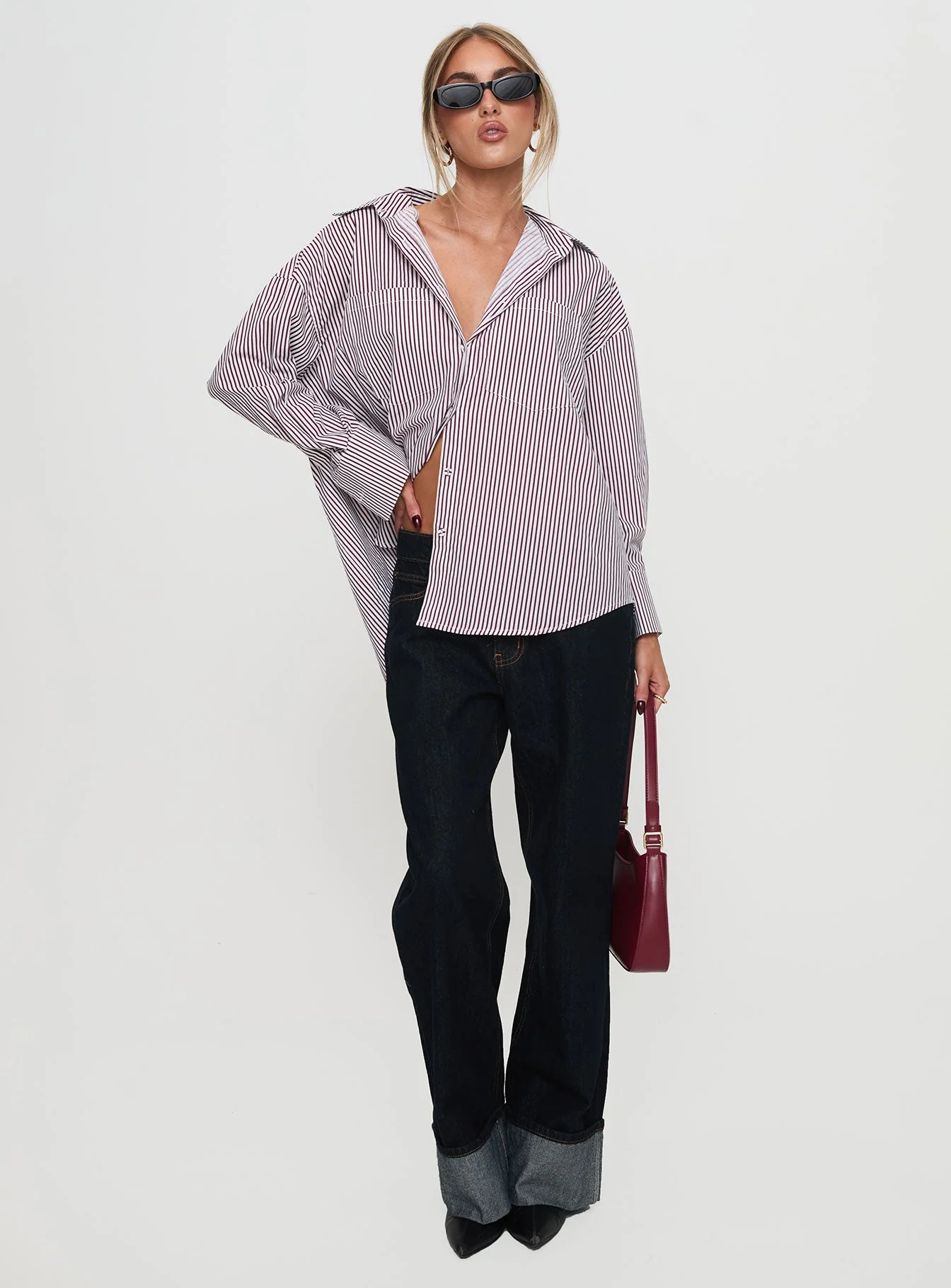 Takes You Far Shirt Burgundy Stripe - Image 3