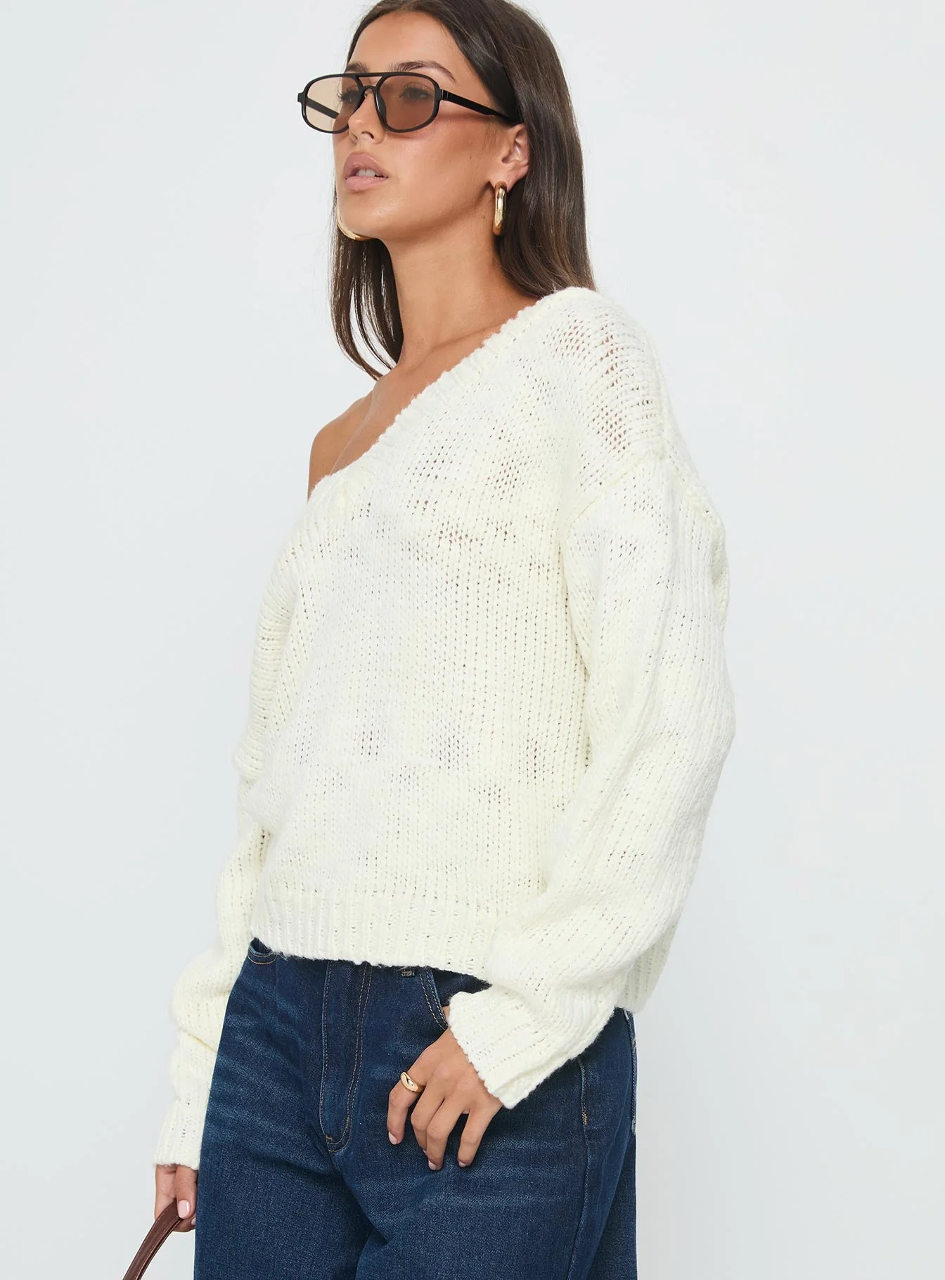 Talassa V Neck Knit Sweater White - Image 4