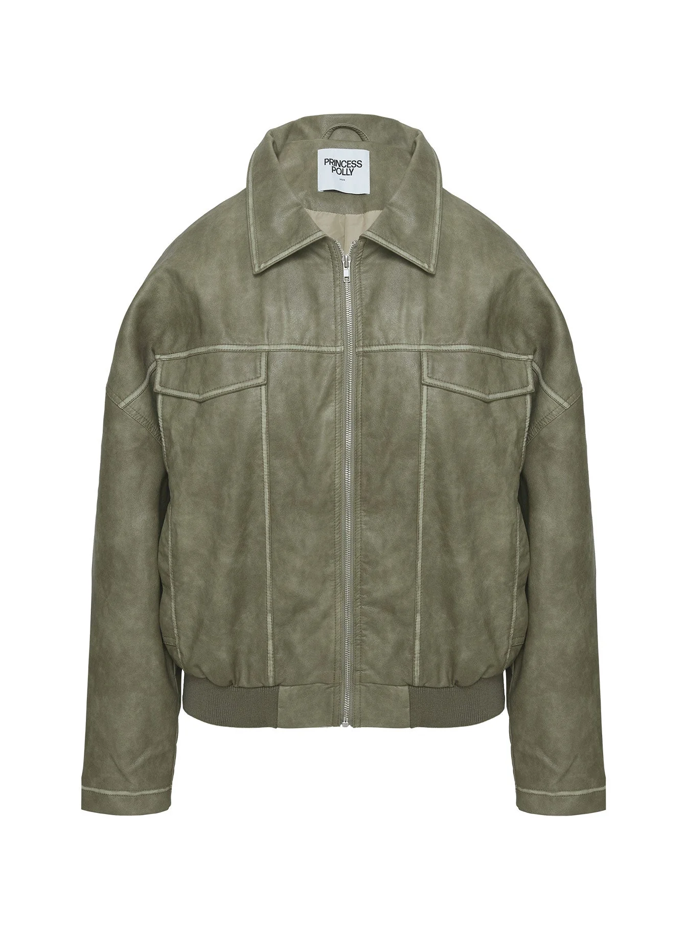 Tanza Faux Leather Jacket Washed Green - Image 5