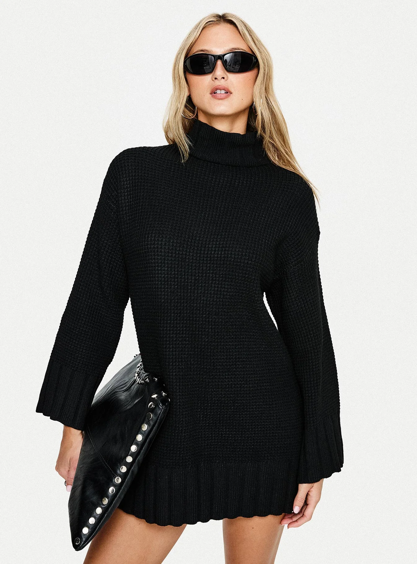 Tarin Long Sleeve Knit Mini Dress Black - Image 8