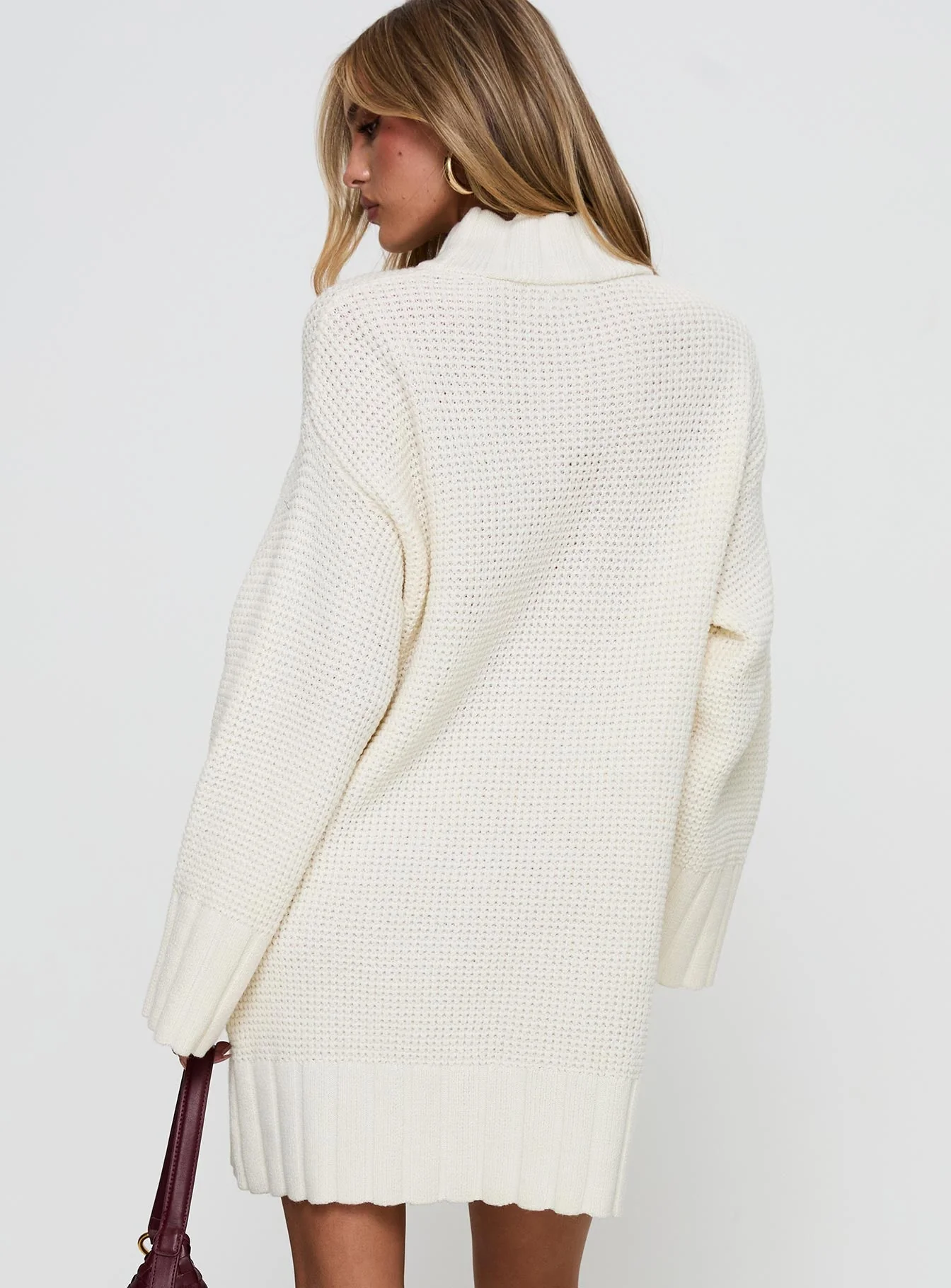Tarin Long Sleeve Knit Mini Dress Cream - Image 5