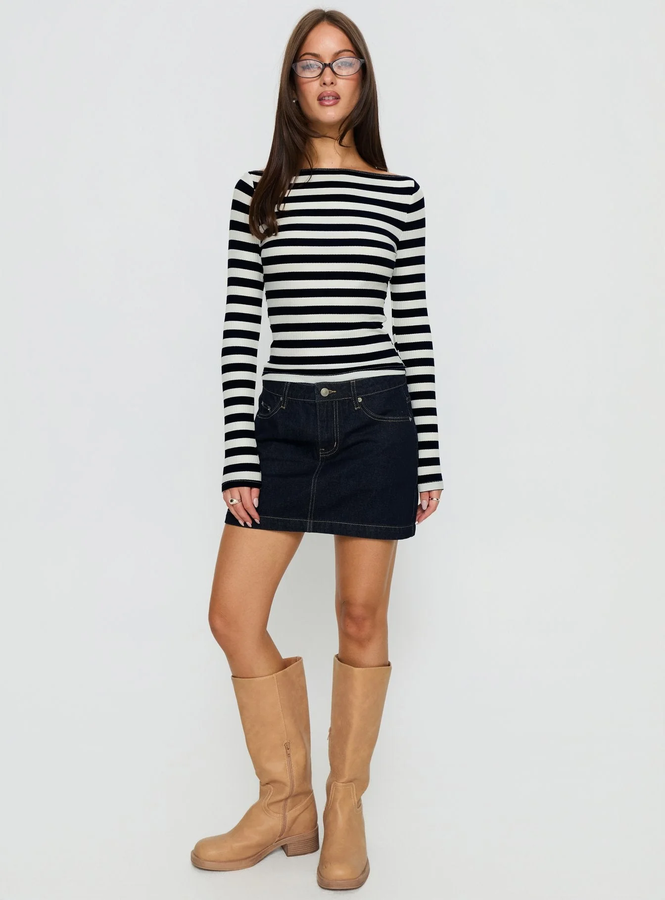 Tashana Long Sleeve Boat Neck Top Navy Stripe - Image 3