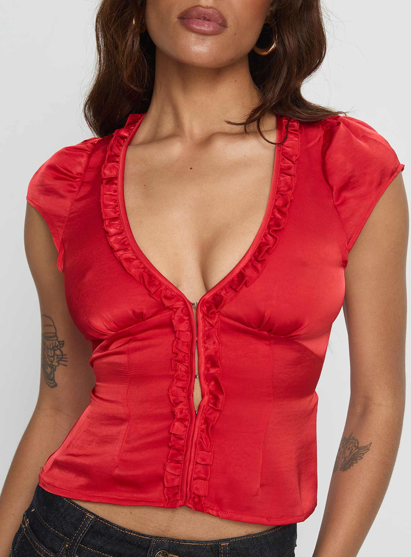 Tatianna Frill Blouse Top Red - Image 5