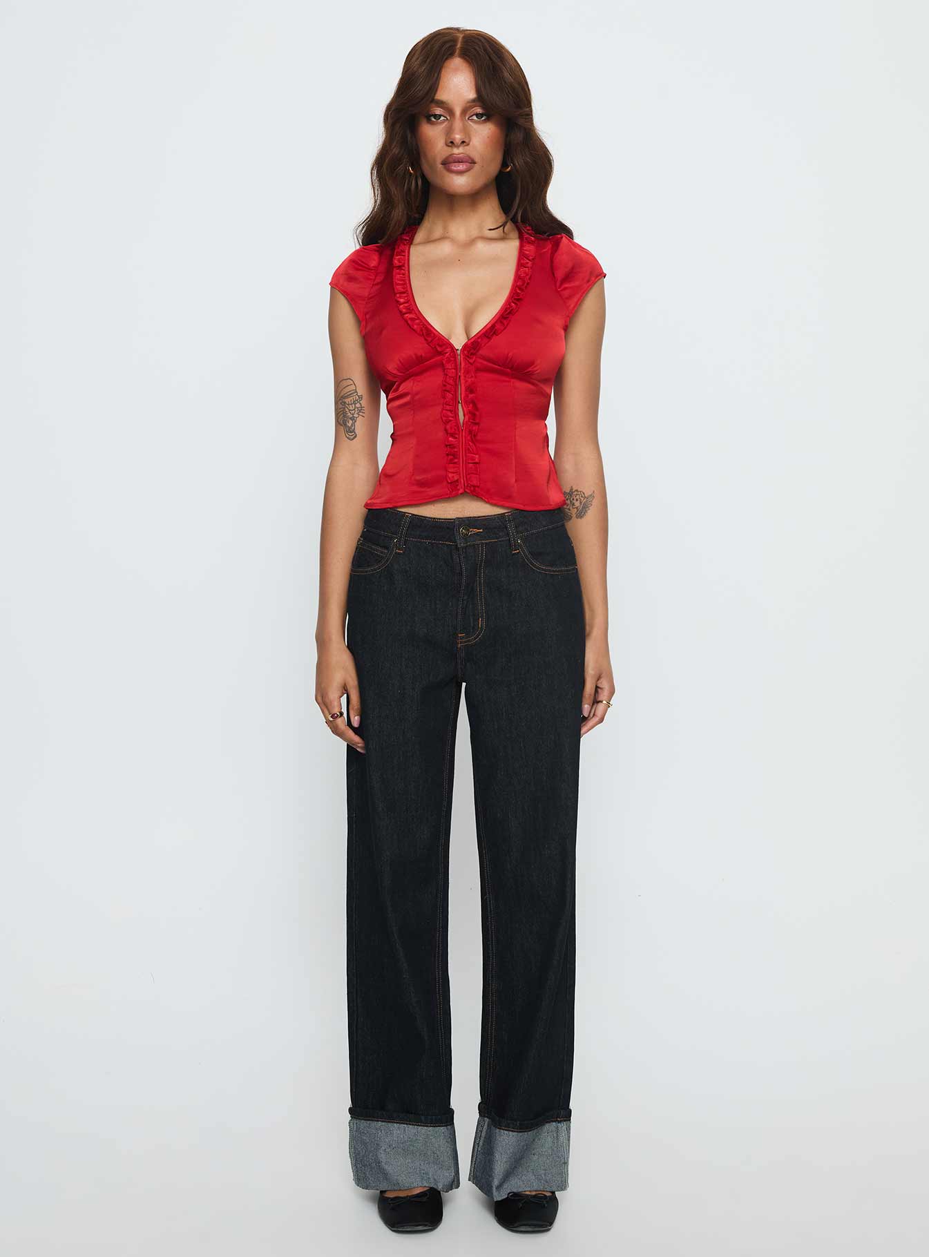 Tatianna Frill Blouse Top Red - Image 6