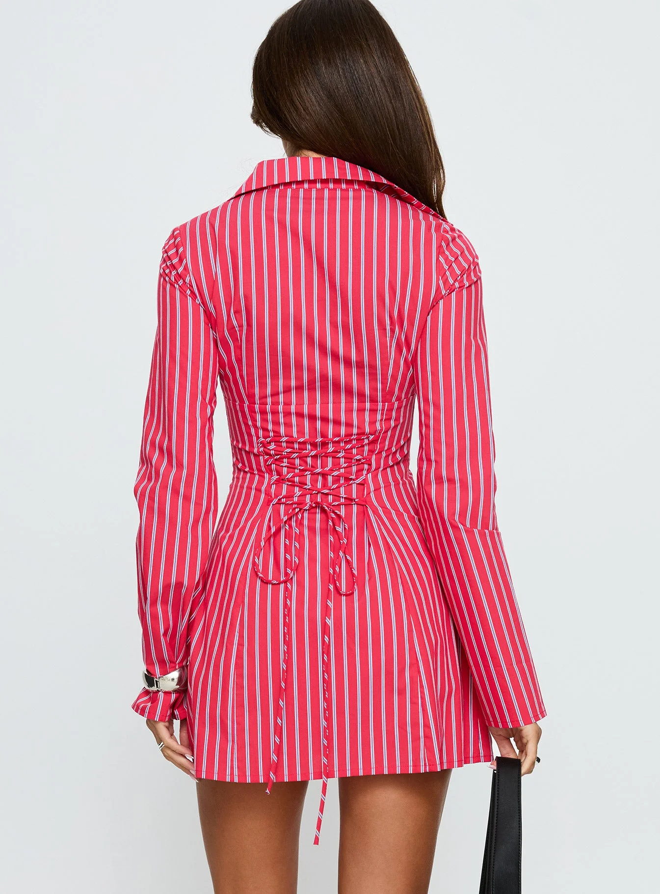 Tawni Long Sleeve Shirt Mini Dress Red Stripe - Image 5