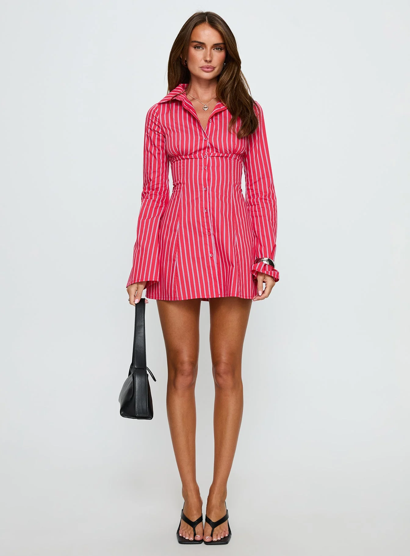 Tawni Long Sleeve Shirt Mini Dress Red Stripe - Image 7